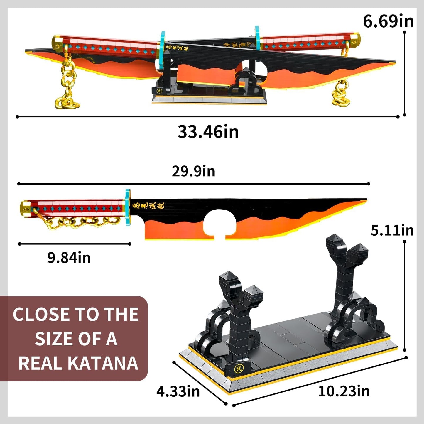 SATHIBI 82.6in Demon Swords Building Set,Tengen Uzui Sword Building Block with Stand Model Kits Katana Toy,Creative Gifts for Swords Fan Adults and Kids Boys 8-14 (1478 PCS)