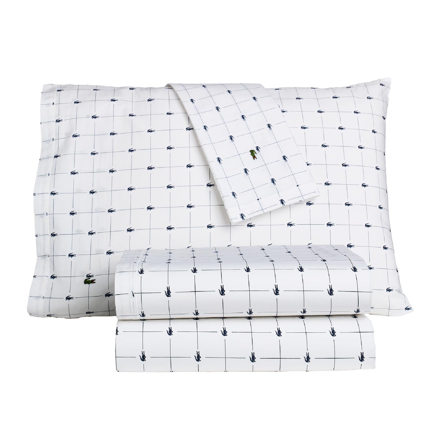 Lacoste Slice 100% Cotton Percale Sheet Set – Cool Crisp Breathable All-Season Bedding, Durable Matte Finish, Oeko-Tex Certified – Printed Design, Navy, Full