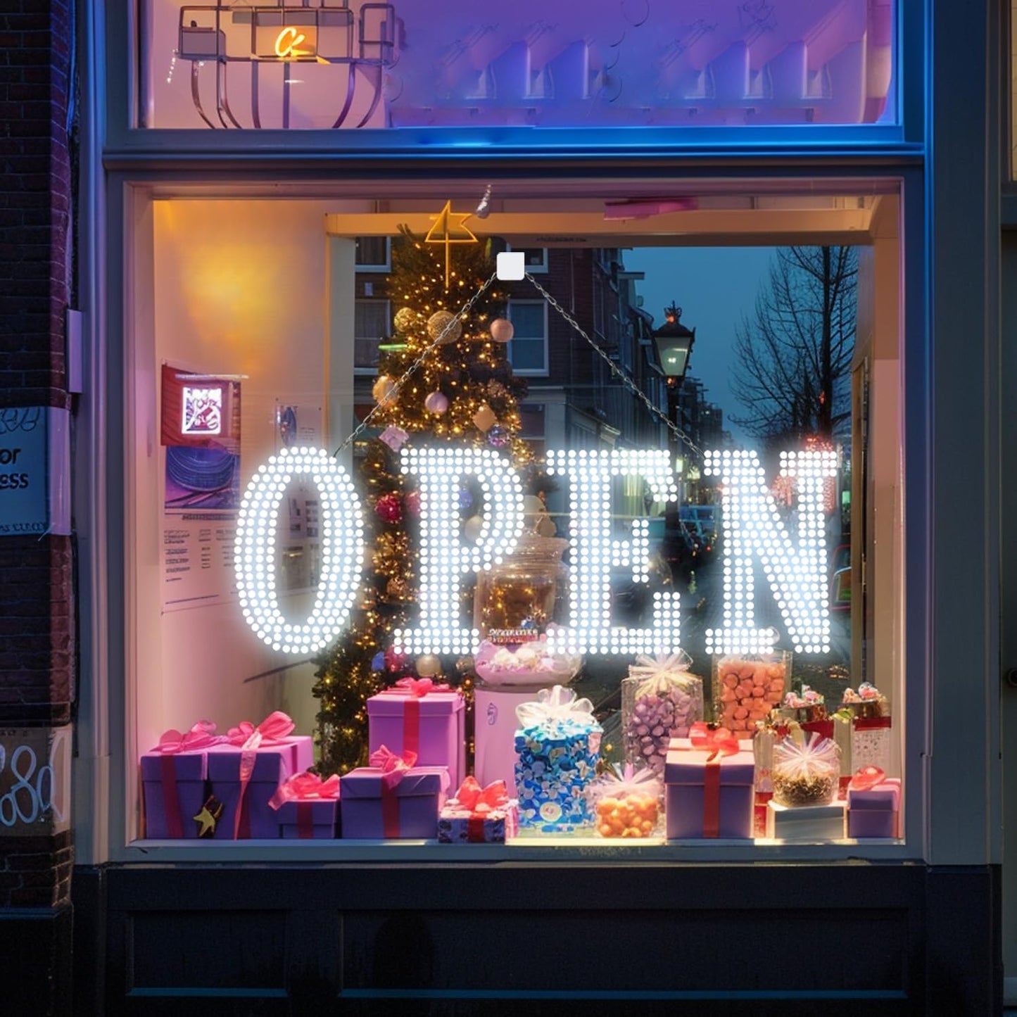 Flashing LED Open Signs for Business, 40" x 14" Super Bright Light Up Open Sign with Remote, Flashing with 14 Scene Modes for Hanging Behind Storefront Windows