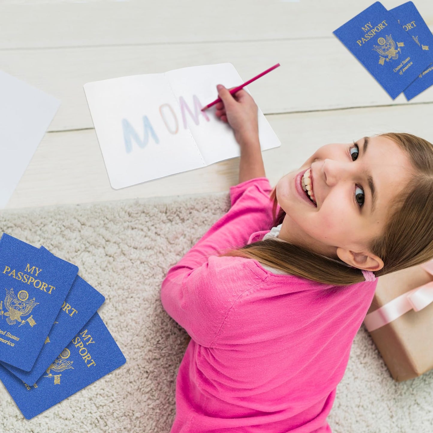 XIISVINT 100 Pcs Blank Passport Notebook Blue Passport Book Fake Passport Travel Journal Sticker Collection Book for Kids School Projects World Travel Pretend Activity Party Favors, 5.51x3.9 Inch