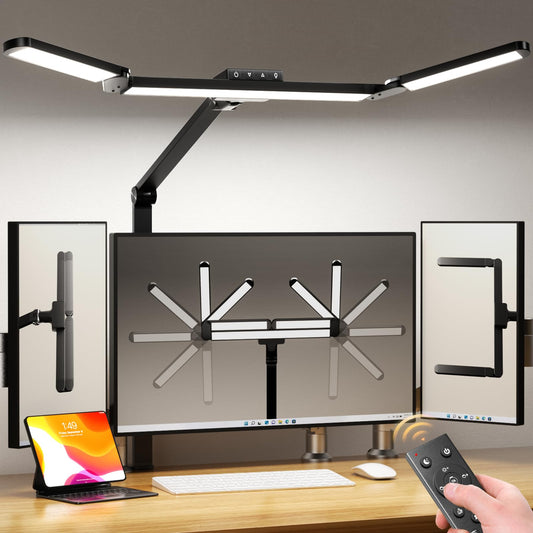 Airlonv LED Desk Lamp with Clamp, Architect Desk Lamp for Home Office with Remote, 24W Ultra-Bright Desk Light with Stepless Dimming and Stepless Color Temp, Memory Function for Study and Workbench