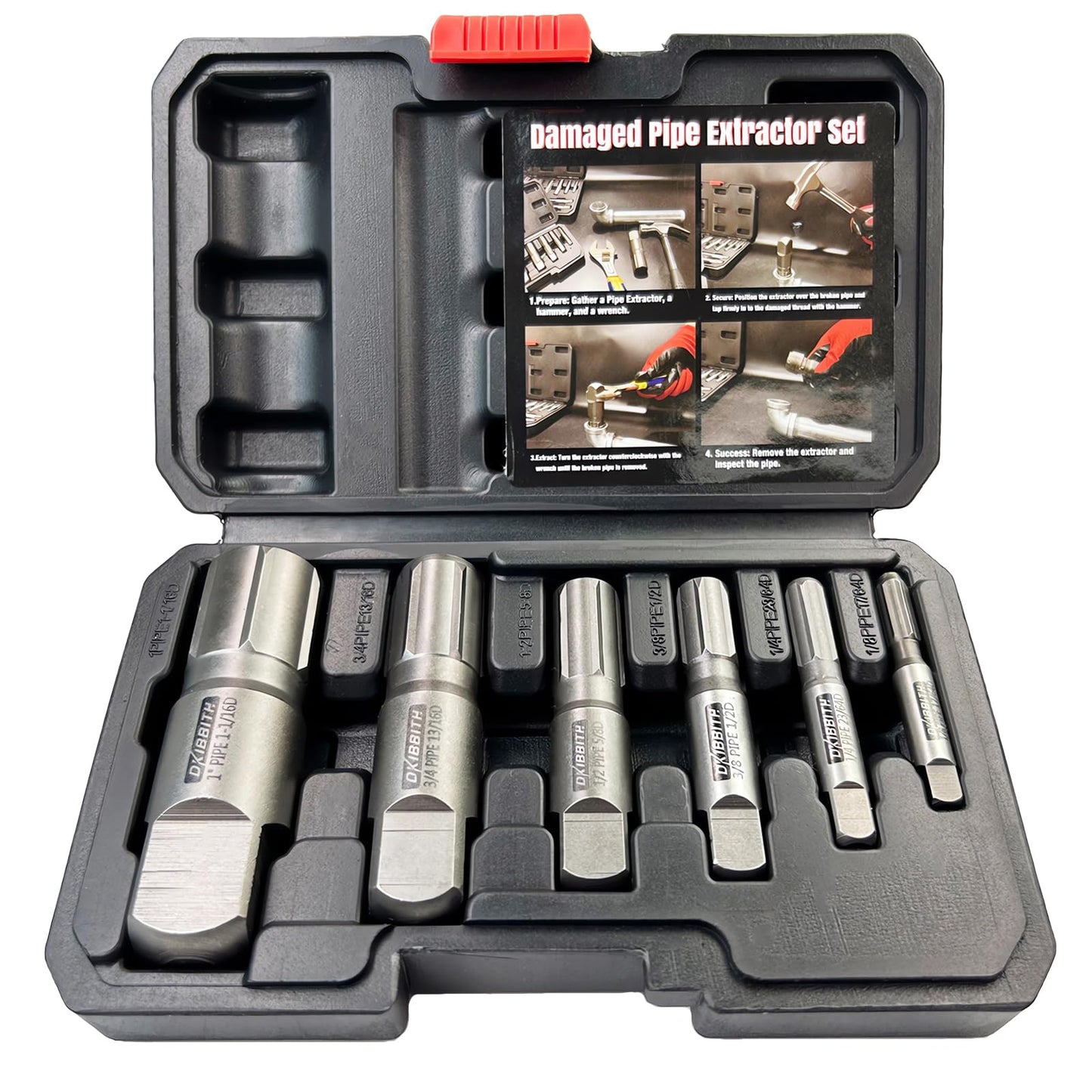 Pipe Extractor Set, 6-Piece Heavy Duty Steel Broken Pipe Extractors for Removing Damaged Threaded Pipes & Fittings from 1/8" to 1", with Durable Storage Case, Ideal Tools for Plumbers Mechanics DIY