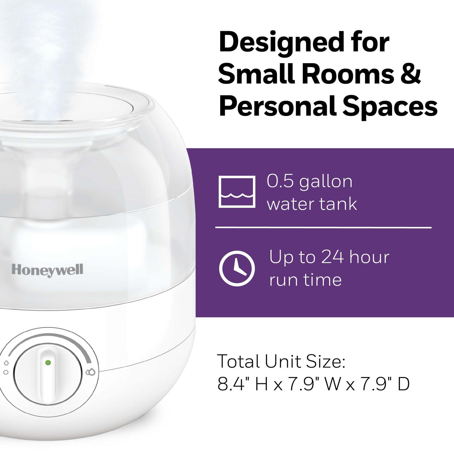 Honeywell Mini Cool Mist humidifier, Easy to Fill and Clean, humidifier for small Bedroom, Kids Rooms, or office. Ultra Quiet Operation and Auto Shut-Off - White, HUL525W
