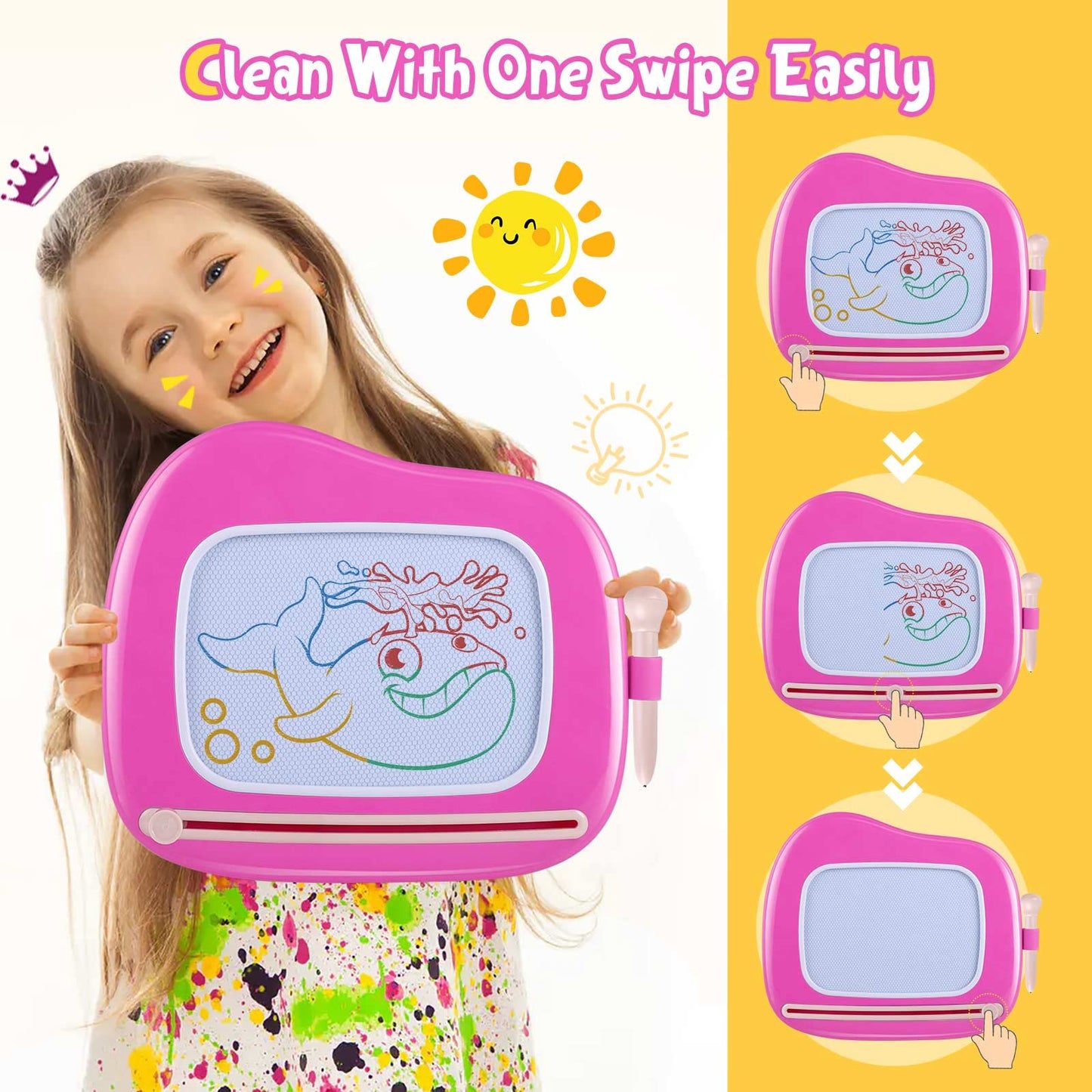 Smasiagon Toddler Toys Age 1-2 Year Old Boys Girls, Magnetic Drawing Pad Doodle Board Educational Learning Toys for 1 2 3 Year Old Boys Girls Gifts Birthday Christmas Gifts (Pink)