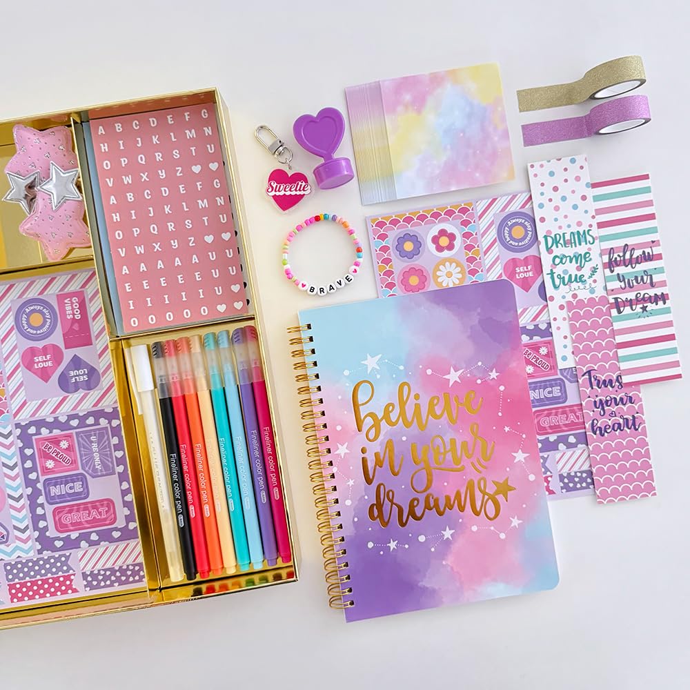 DIY Journal Kit for Girls - 48 pcs DIY Journal Set for Tween & Teen Girls, Stationery Set, Scrapbook & Diary Supplies Set, Journaling Art Crafts Kit, Ideal Gifts for 8 9 10 11 12 13 14 Year Old Girl