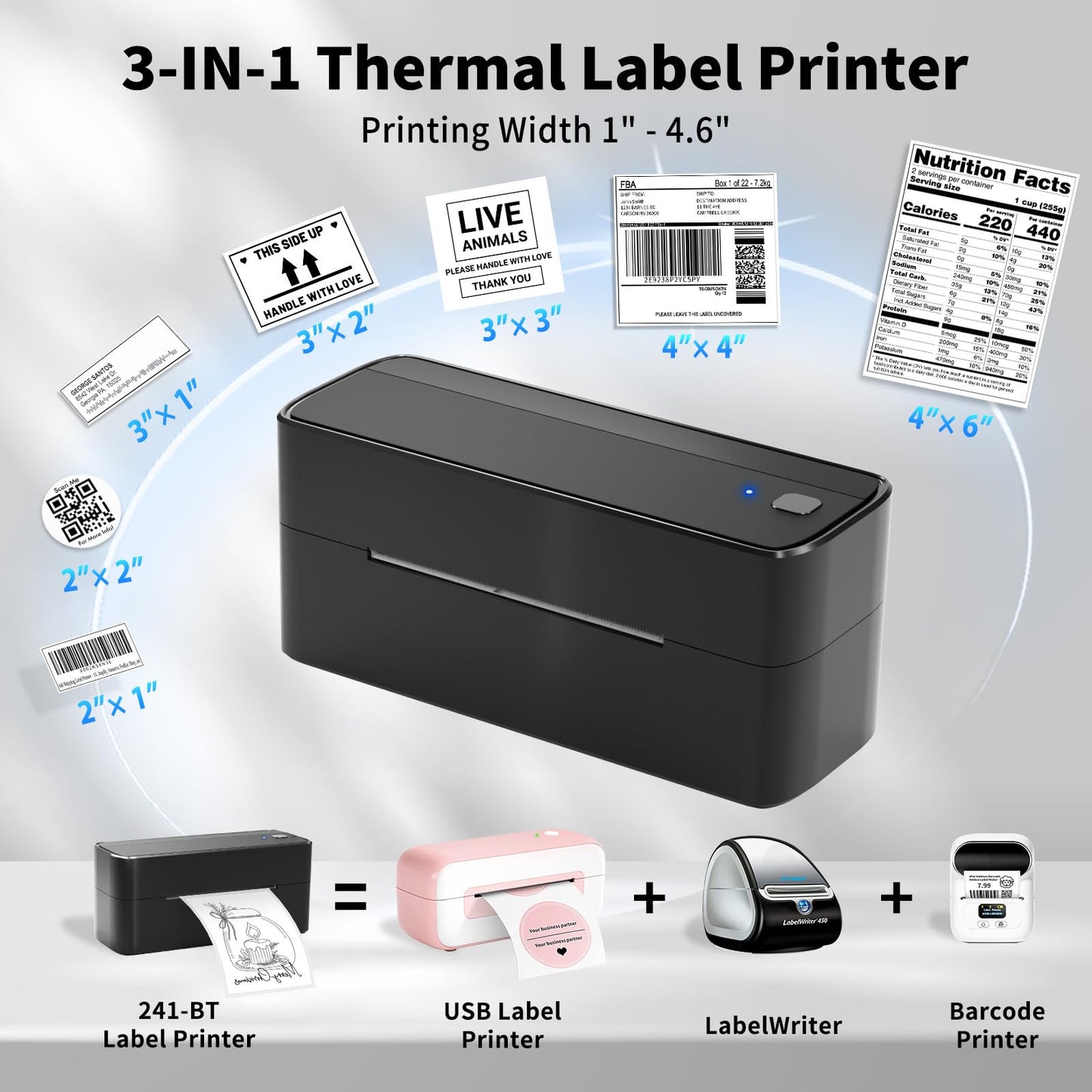 ASprink Shipping Label Printer - 241BT Bluetooth Thermal Label Printers for Small Business, 4X6 Wireless Thermal Printer for Shipping Packages, Compatible with iPhone, Windows, USPS, Amazon, Black