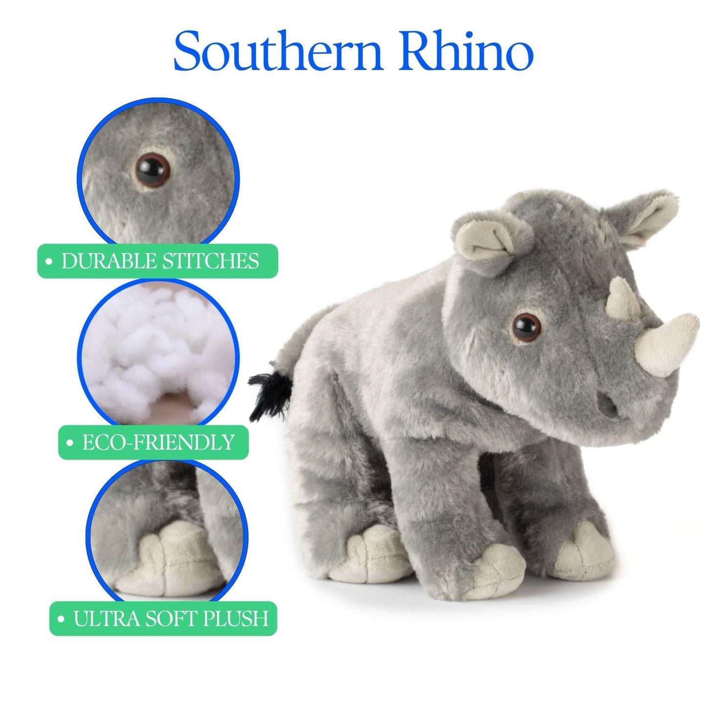The Petting Zoo Rhino Stuffed Animal, Gifts for Kids, Wild Onez Zoo Animals, Southern Rhino Plush Toy 12 inches