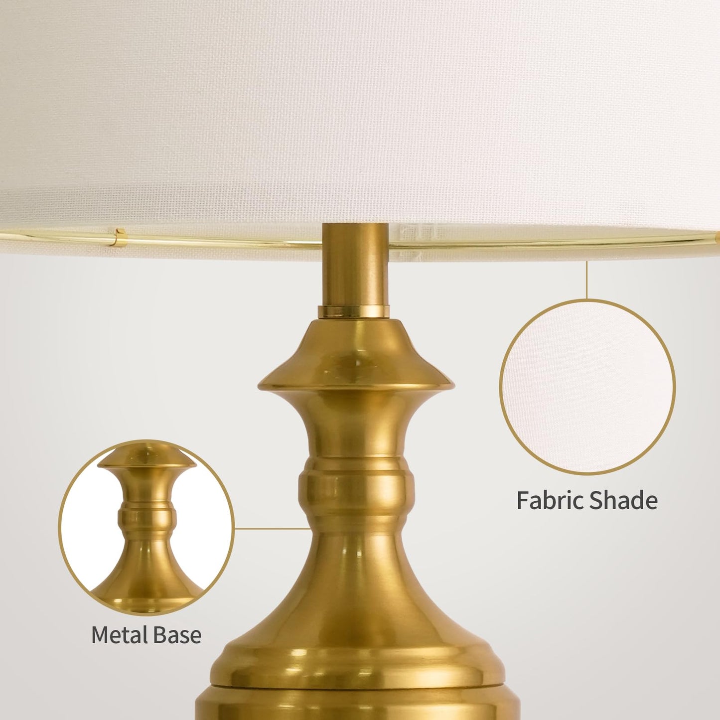 BOBOMOMO Gold Table Lamps Set of 2-20.5" Modern Metal Bedside Lamps for Nightstand, Mid-Century Night Stand Lamps with Linen Shade, Small Lamps for Bedroom Side Table & Home Office