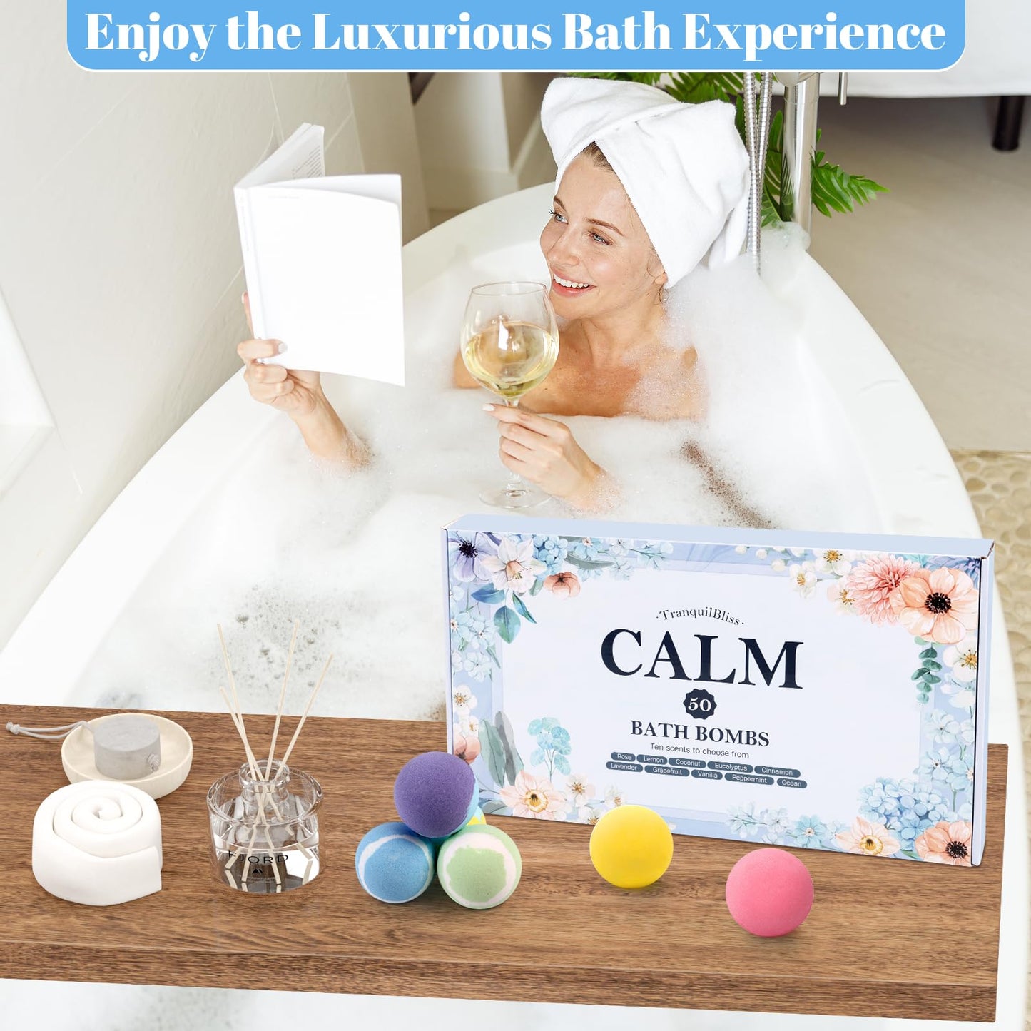 TranquilBliss Bath Bombs Set with 10 Rich Scents, 50 PCS Bath Bombs for Women, Natural Bubble Bath Bombs with Shea Butter & Safe Oil, Ideal for Christmas, Birthday, Valentine's Day Present Giving