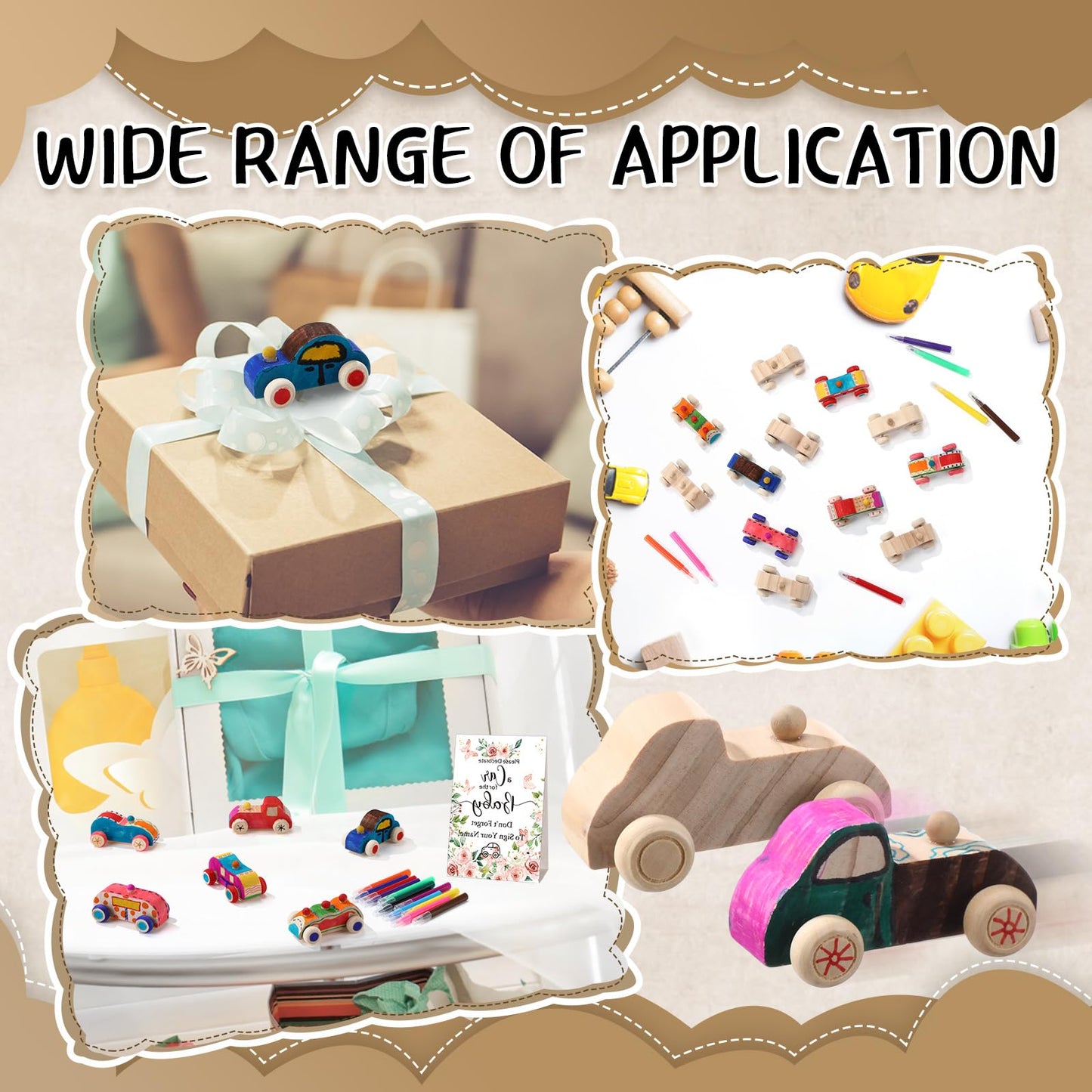 WinnerWhy Baby Shower Game Sign Kit Includes 32 Unfinished Wooden Car Blocks, 12 Markers, and a Prize Decoration Sign for Baby Shower(Boho)
