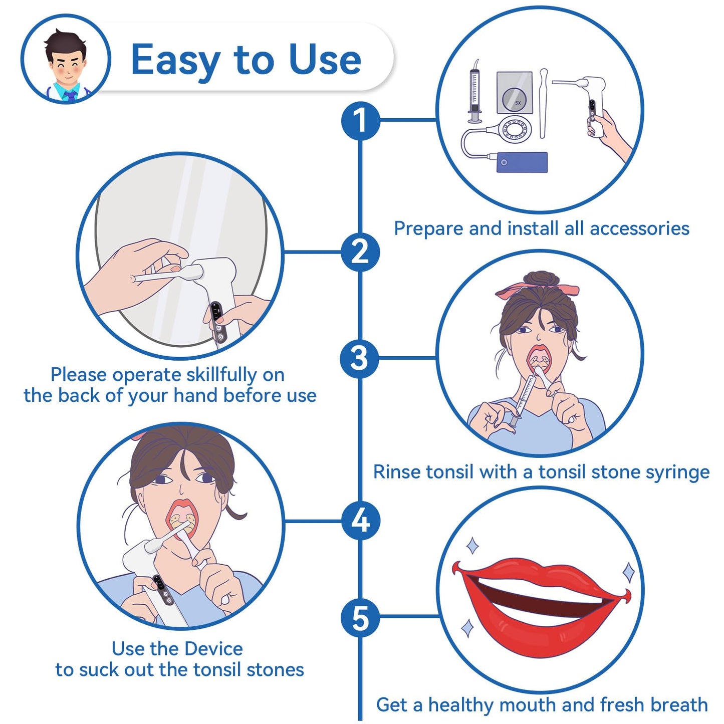 Sinkawa Electronic Tonsil Stone Remover Vacuum，10 in 1 Tonsil Stone Removal Kit，Tonsil Stone Remover Vacuum with Built-in Blue Light，Easy to Use, Fight Bad Breath, Mouth Cleaning Oral Care