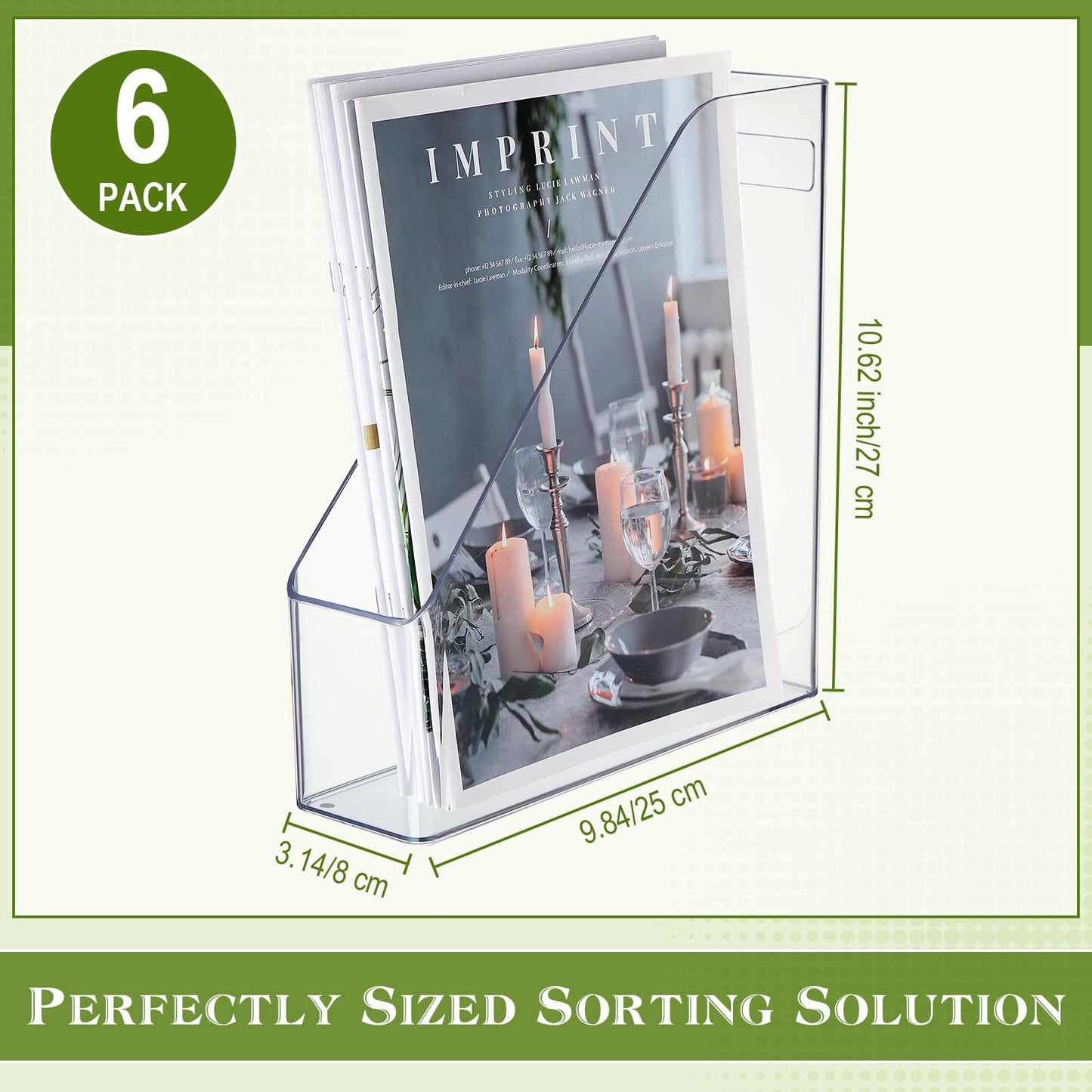 6 Pcs Clear Acrylic Magazine File Holder Plastic Desk Organizer with Handle Basics Vertical Magazine Rack Desk Folder Document Storage Organizer for Home Office School Work Study Desktop Supplies