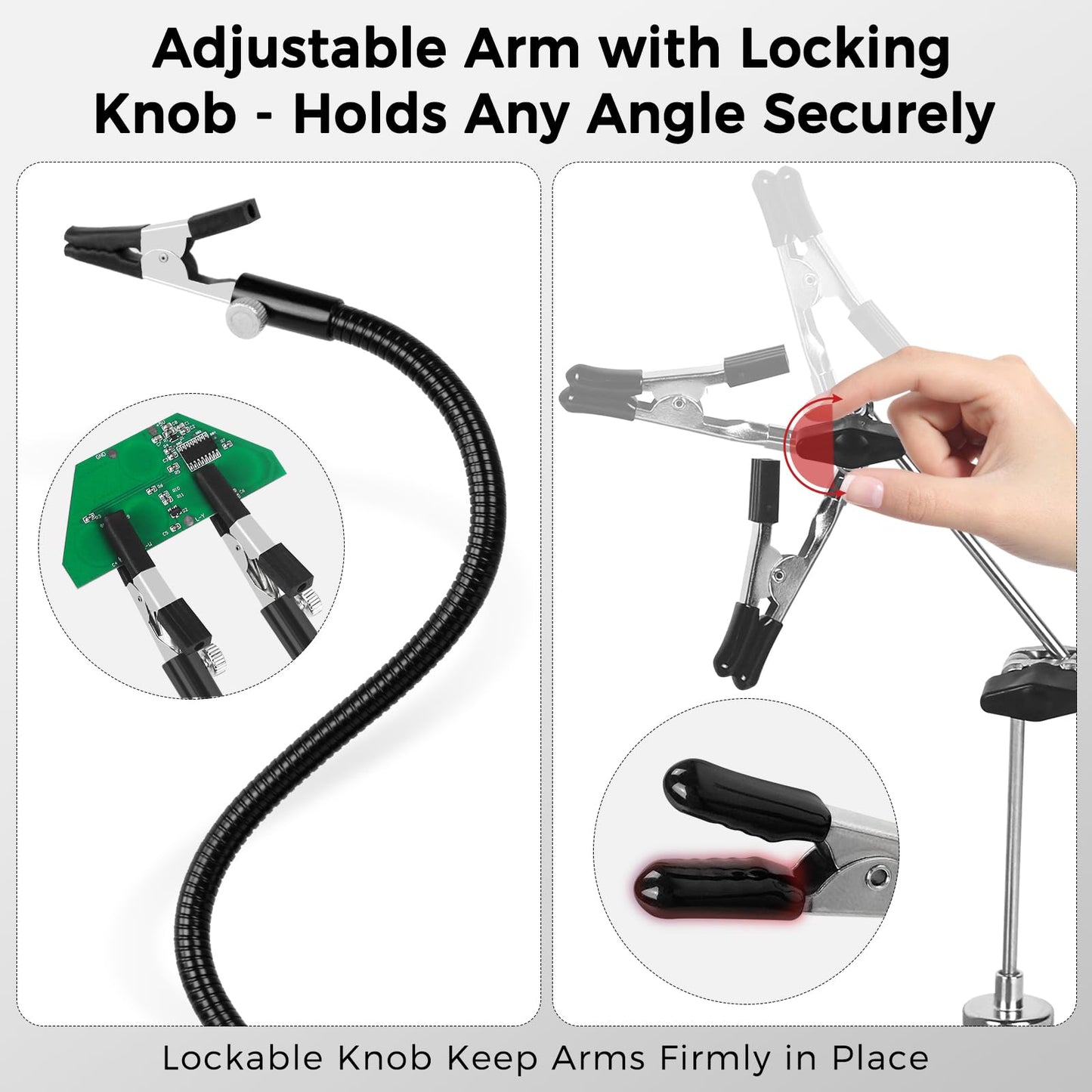 NOEVSBIG Helping Hands Soldering Station with Upgraded 5X Magnifying Lamp, 360° Soldering Clamp, 4 PCB Holders, Extra-Large Base & 4 Sturdy Flexible Arms, Hands-Free Tool for Soldering, Jewelry Crafts