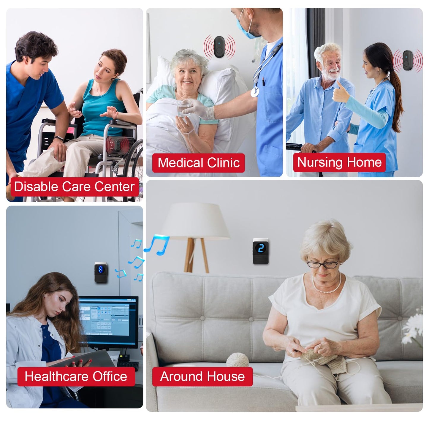 CallToU Caregiver Pager Wireless Call Button System Call Bell Alert Button Wireless Calling System for Elderly at Home/Deaf Eldrely/Clinic/Medical Institution/Nursing Home (CC22WH 8-1)