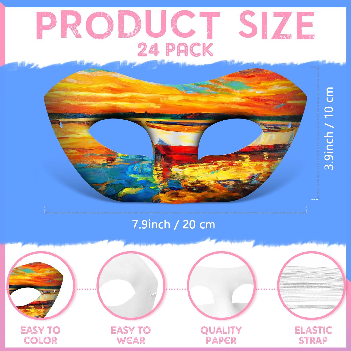 Leyndo 24 Pack Paper Mache Mask Masquerade Mask and Gem Stickers Mardi Gras Blank to Decorate Self Adhesive Sticker White Craft