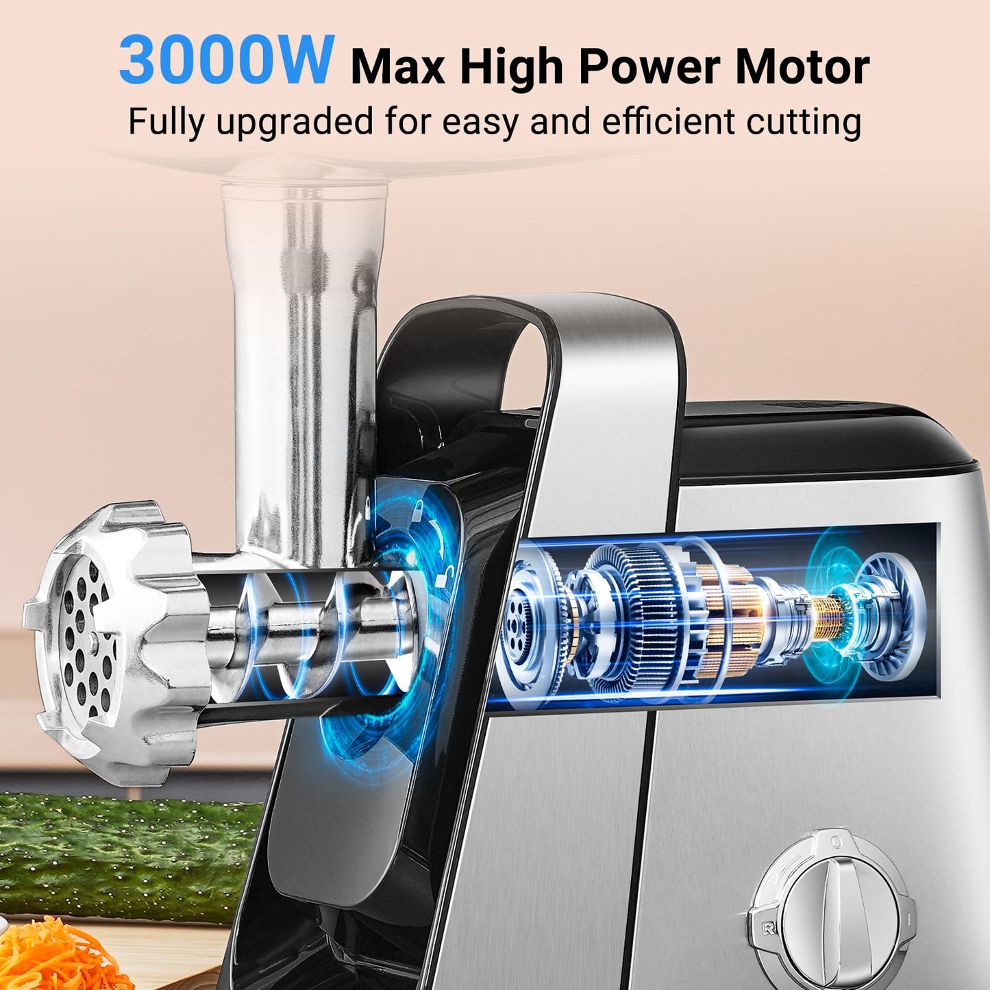 AAOBOSI #8 Meat Grinder, 6-In-1 Meat Grinder Electric [3000W Max] with 4 Slice, Shred Blades,2 Grinding Blades,4 Plates, 3 Sausage Stuffer,Kubbe Kit, Burger Press, 2 Meat Claws, for Home Kitchen Use