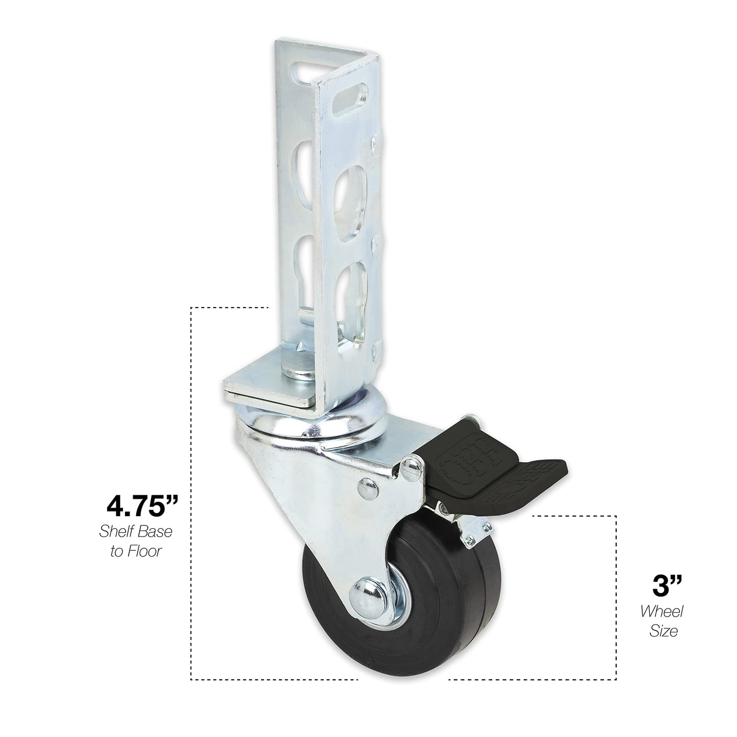 4pc - Storage Rack Caster Wheels (Adapts to Boltless Self Locking Shelving Racks) (3" (1500 lb. Max Total Capacity))