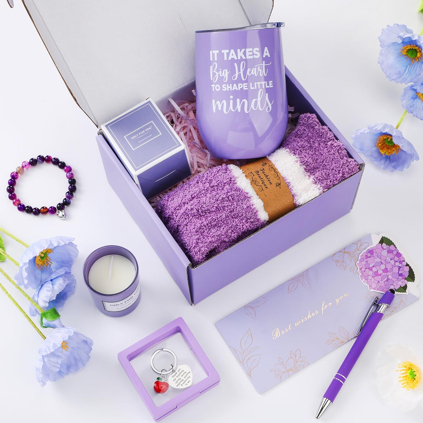 Funnymoom 10 Pcs Teacher Appreciation Gifts Set Thank You Ideas Gifts Best Retirement Appreciation Presents Birthday Souvenirs for Women Employees Coworkers Gift(Purple)