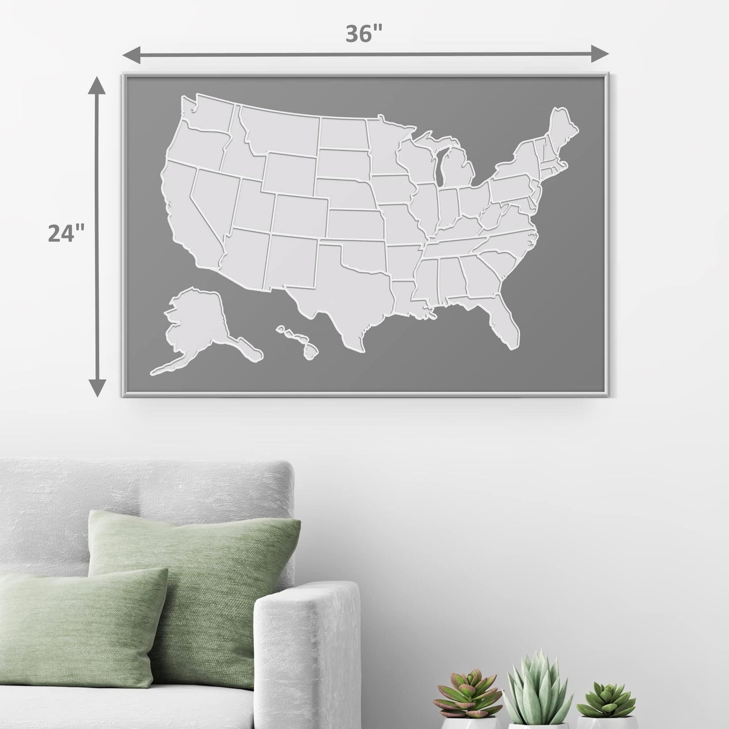 USA Photo Map - 50 States Travel Map - 24 x 36 in - Includes Secure Photo Maker - Easy to Use, Built to Last and Uniquely Yours - Unframed - Gray