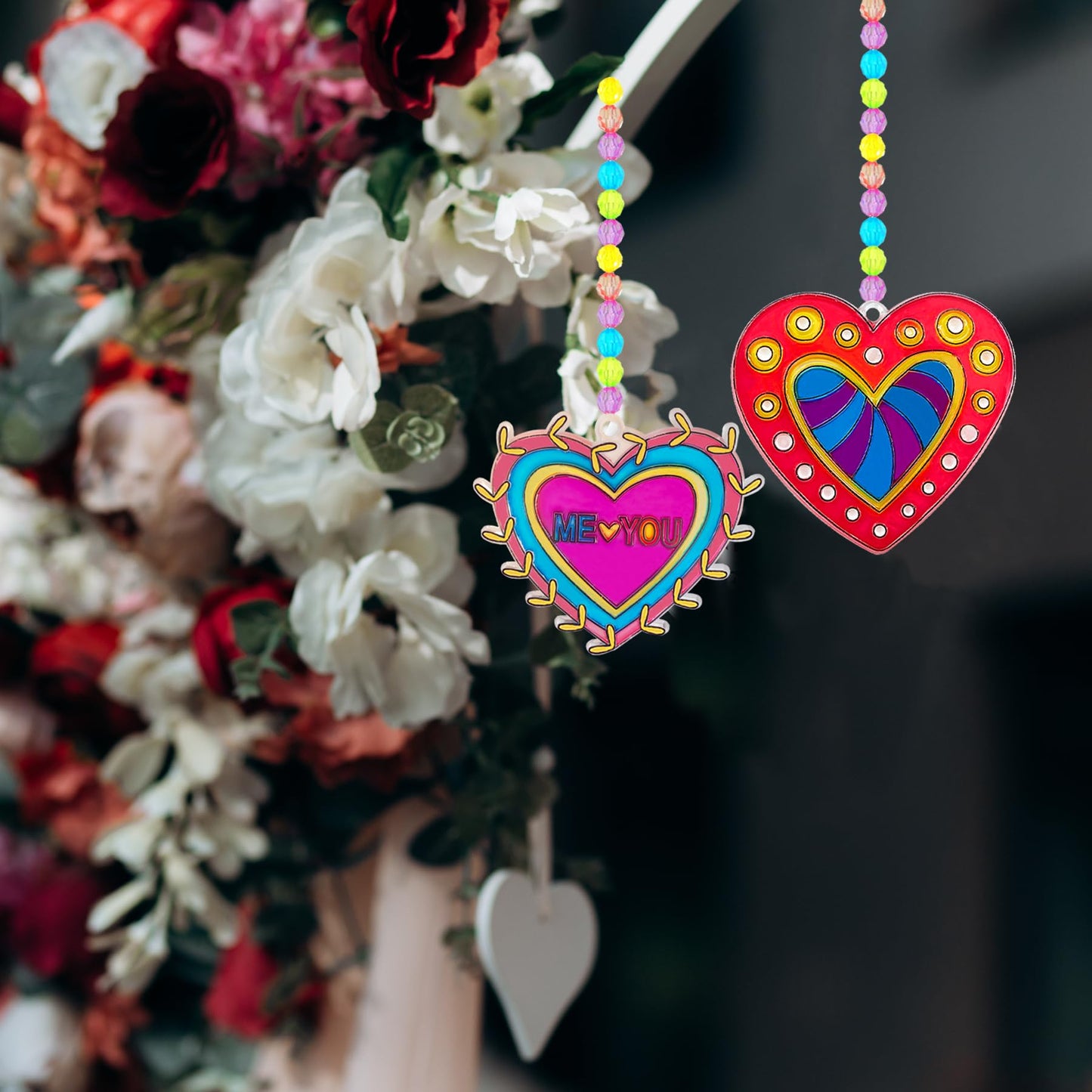 Ayhuhra 28 Sets Heart Suncatchers for Windows Valentine's Day Suncatcher Craft Kits DIY Window Paint Art Heart Sun Catchers for Classroom Art Craft Mother's Day Party Supplies