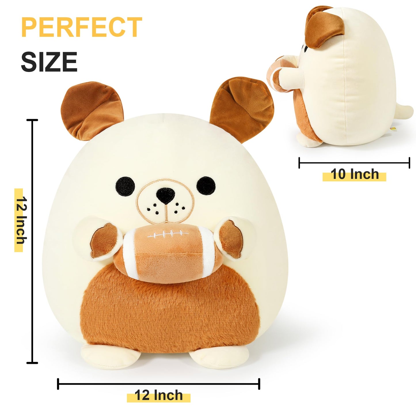 Onsoyours Original Bulldog Plush with Football, Cute 12 inch Sport Dog Brown-White Stuffed Animal, Ultra Soft Collectible Hugging Gift Puppy Plush Toy