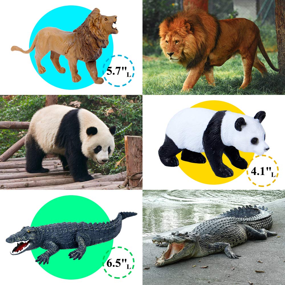 Mini Tudou 12 Pieces Safari Animal Figures with Large Play Mat 57" x 38.6" Realistic Wild Zoo Animals Game with Elephant, Giraffe, Lion for Boys and Girls