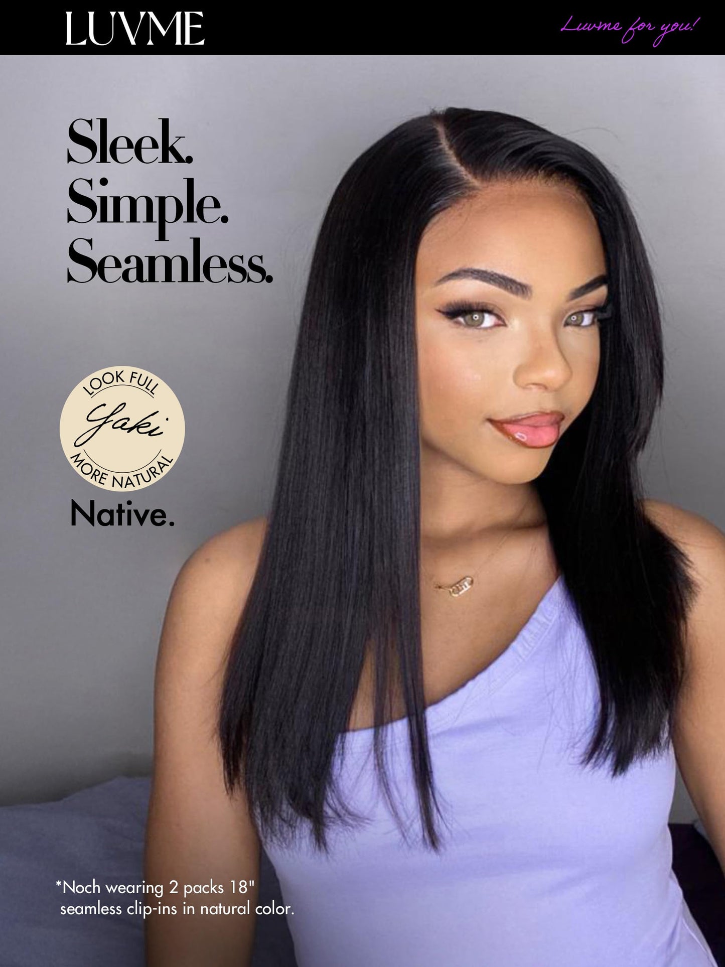LUVME Yaki Straight Seamless 110g 7Pcs Clip in Hair Extensions Full Max with 18inch Remy Human Hair Extensions, Natural Black 100% Real Soft Human Hair Extensions