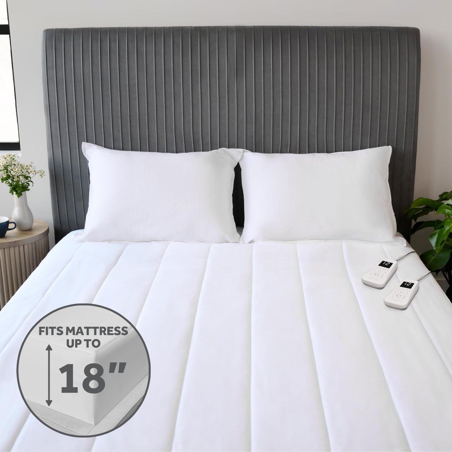 Sunbeam Electric Restful Quilted Heated Mattress Pad Queen 80" x 60" 12 Heat Settings 12-Hour Auto Shut-Off Extra-Cozy Fabric Deep Pocket Fit Machine Washable
