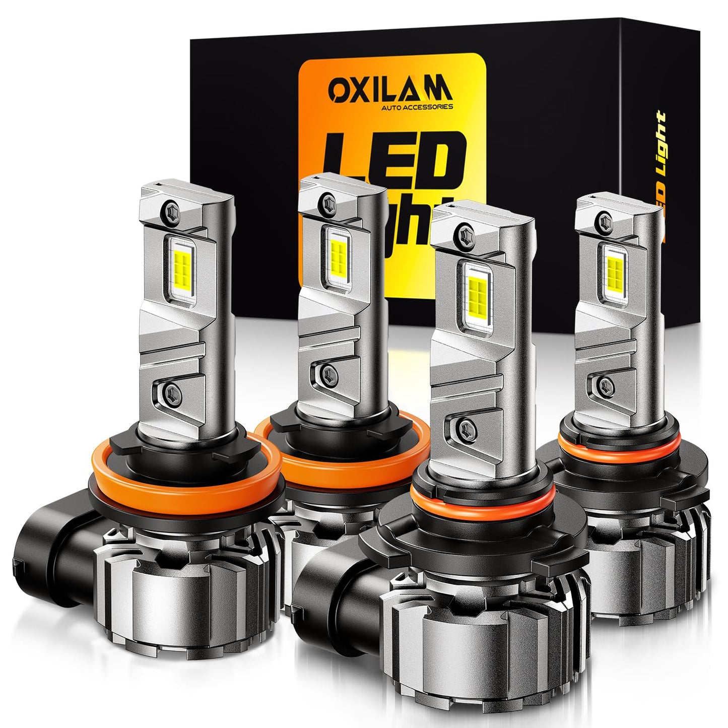 OXILAM 9005 H11 LED Light Bulb - 900% Brighter 6500K Cool White, Anti-Flicker, 60000Hrs Lifespan, H8/H9/H16 HB3 LED Light Compatible with Cars Trucks SUVs, Pack of 4