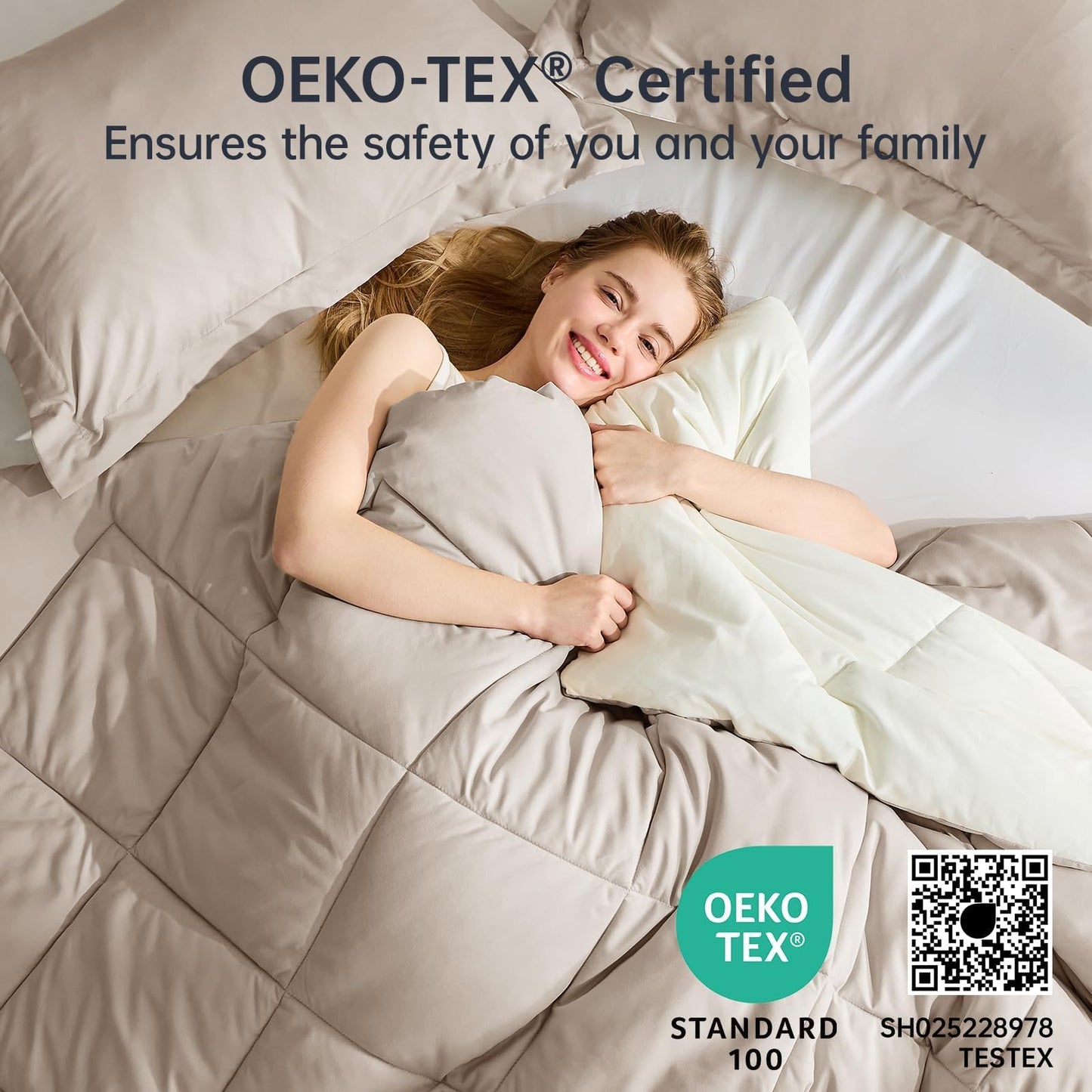 JOLLYVOGUE King Size Comforter Set, Soft Reversible Bedding for All Seasons, 3 Pieces Down Alternative Bed Set Includes 1 Lightweight Comforter (104"x90") and 2 Pillow Shams (20"x36"), Beige & Ivory