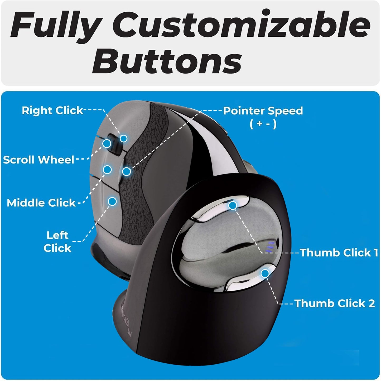 Evoluent VMDM Vertical Mouse 4 for Right Hand – Ergonomic Mouse Wired USB, Helps Reduce Carpal Tunnel, Adjustable Speed & Programmable Buttons, Vertical Ergonomic Wired Mouse, Gaming & Office Use