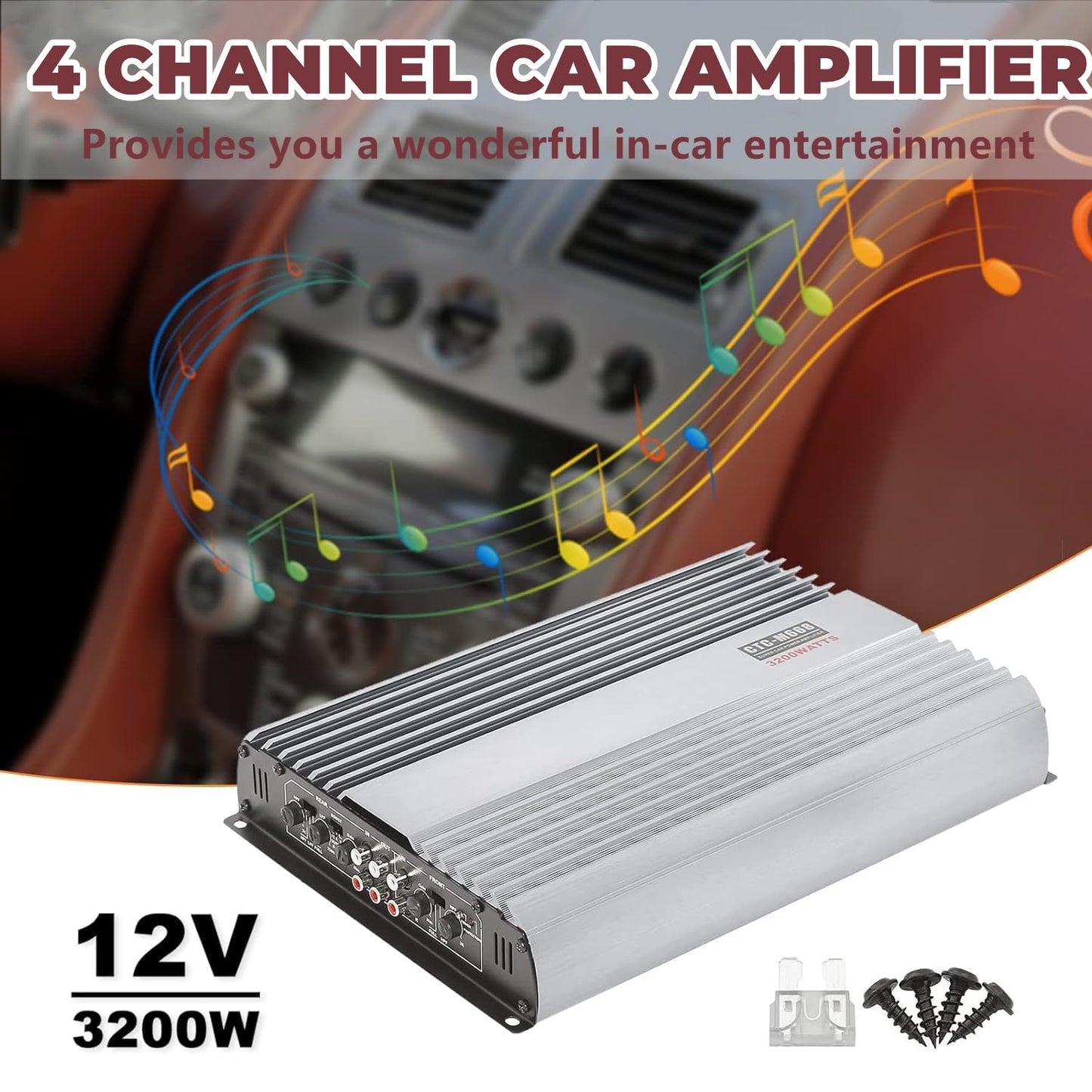 3200W 12V 4 Channel Car Amplifier Stereo Power Amp Audio 4CH Bass Sub Woofer