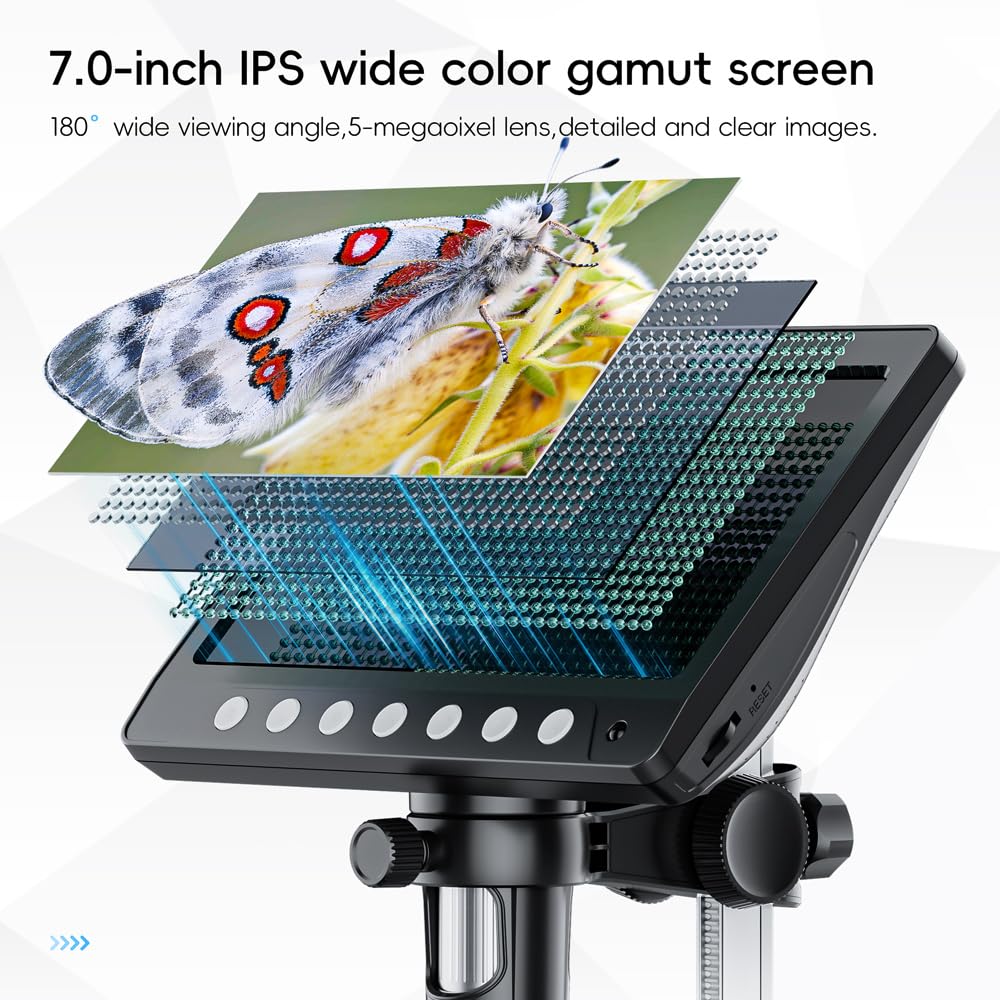 7" Digital Microscope for Adults, SKYEAR Coin Microscope 1200X Magnification with 8 Ajustable LED Fill Lights and 32GB Card, USB Microscope for Windows/MacOS, Coin Collection Supplies