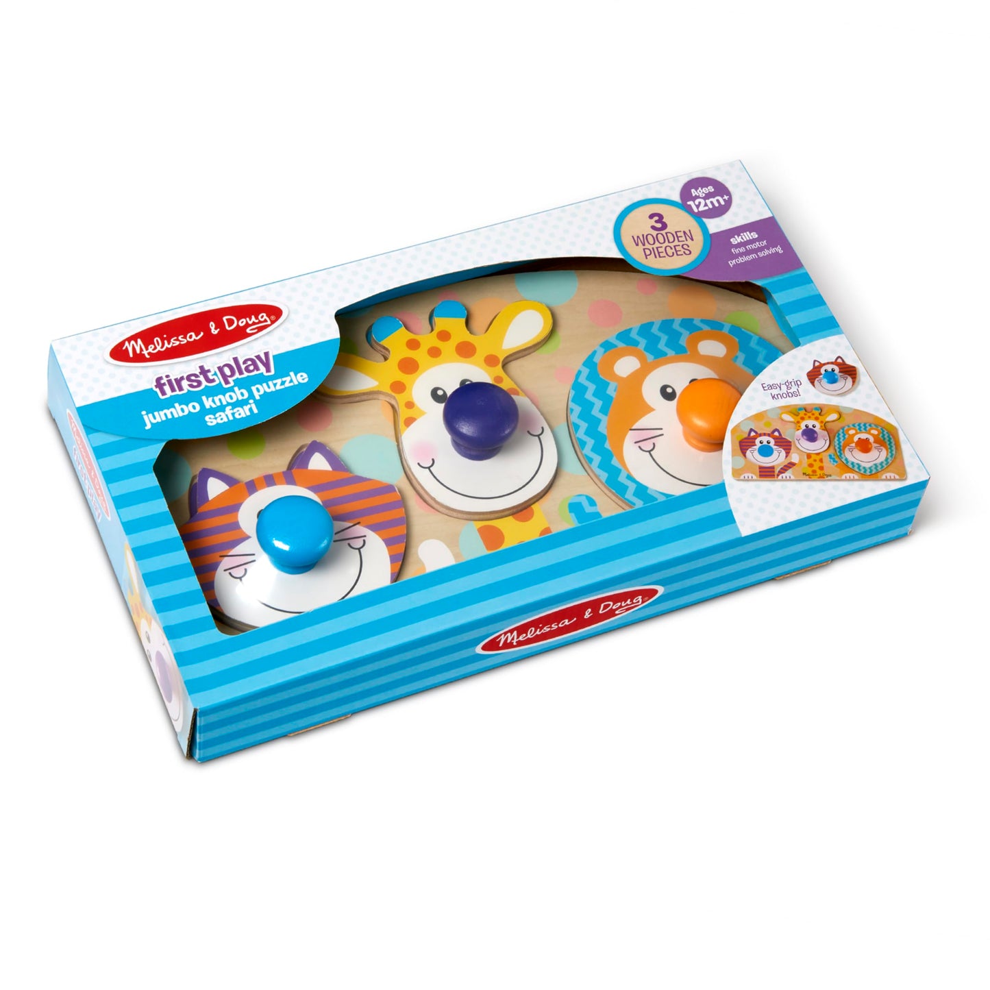 Melissa & Doug First Play Wooden Jumbo Knob Safari Animal Puzzle (3 pcs) Large Puzzles for Babies and Toddlers Ages 1+