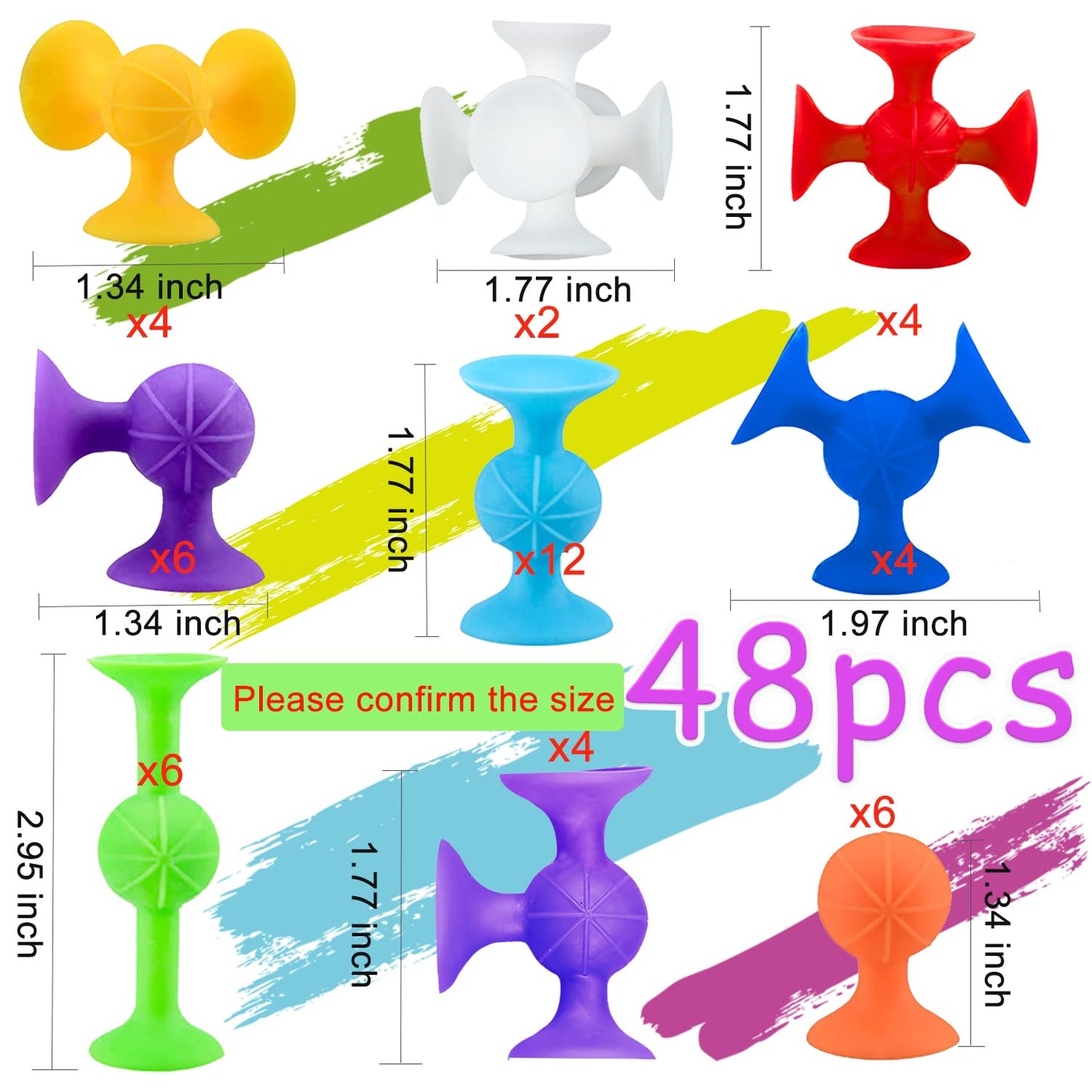 48 Piece Suction Cup Toys Bath Toys for Kids Ages 3+, Sensory Toys for Autistic Children, Travel Toys Window Toys Stem Learning Toys, Bathtub Toys with Storage