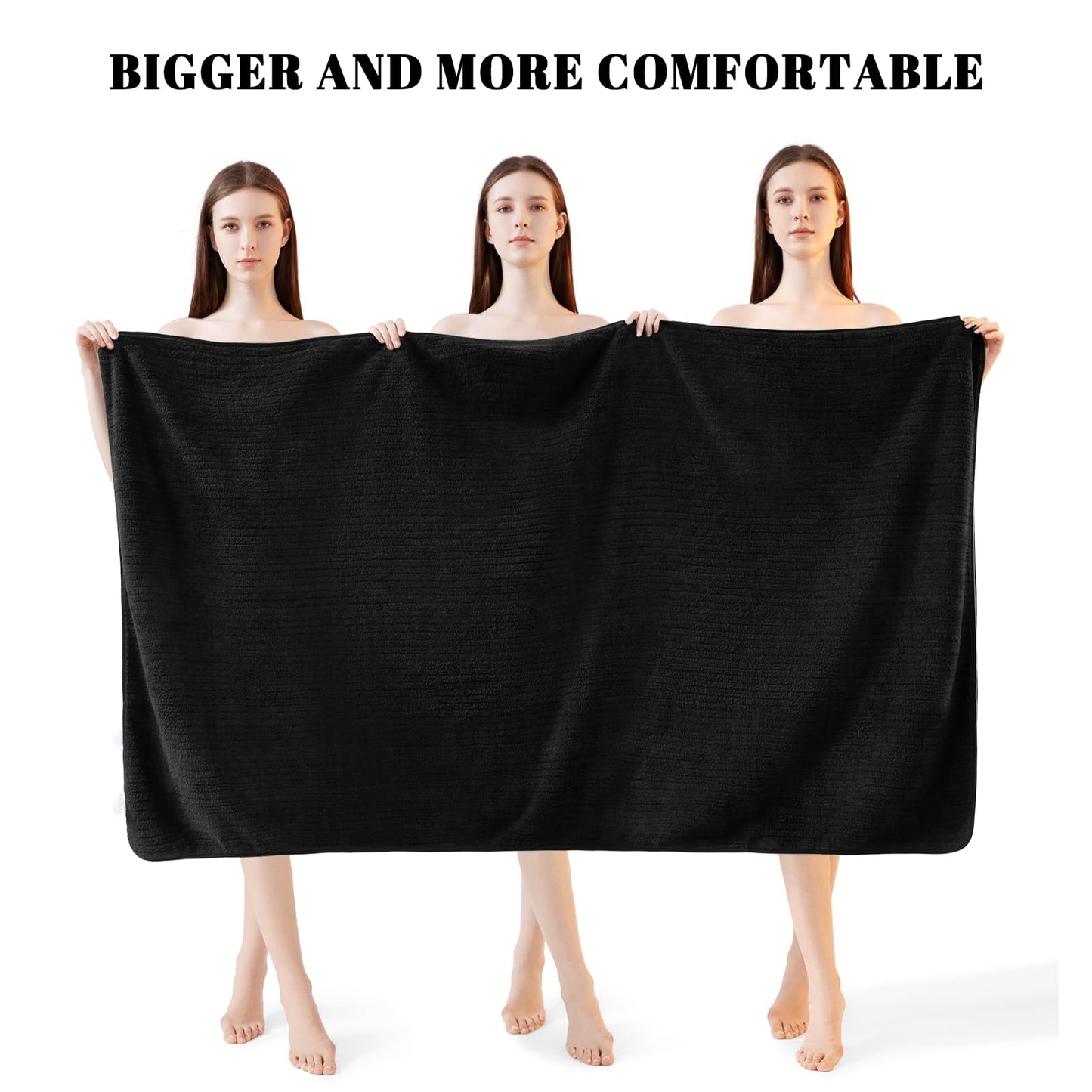 Lunoku Bath Towels Set of 4 Extra Large 35 x 70 Inches,Luxury Thick High Absorbent and Quick Dry Bath Sheet,Ultra Soft Microfiber,Bathroom,Beach,Yoga,Sport,SPA,Fitness (Black)