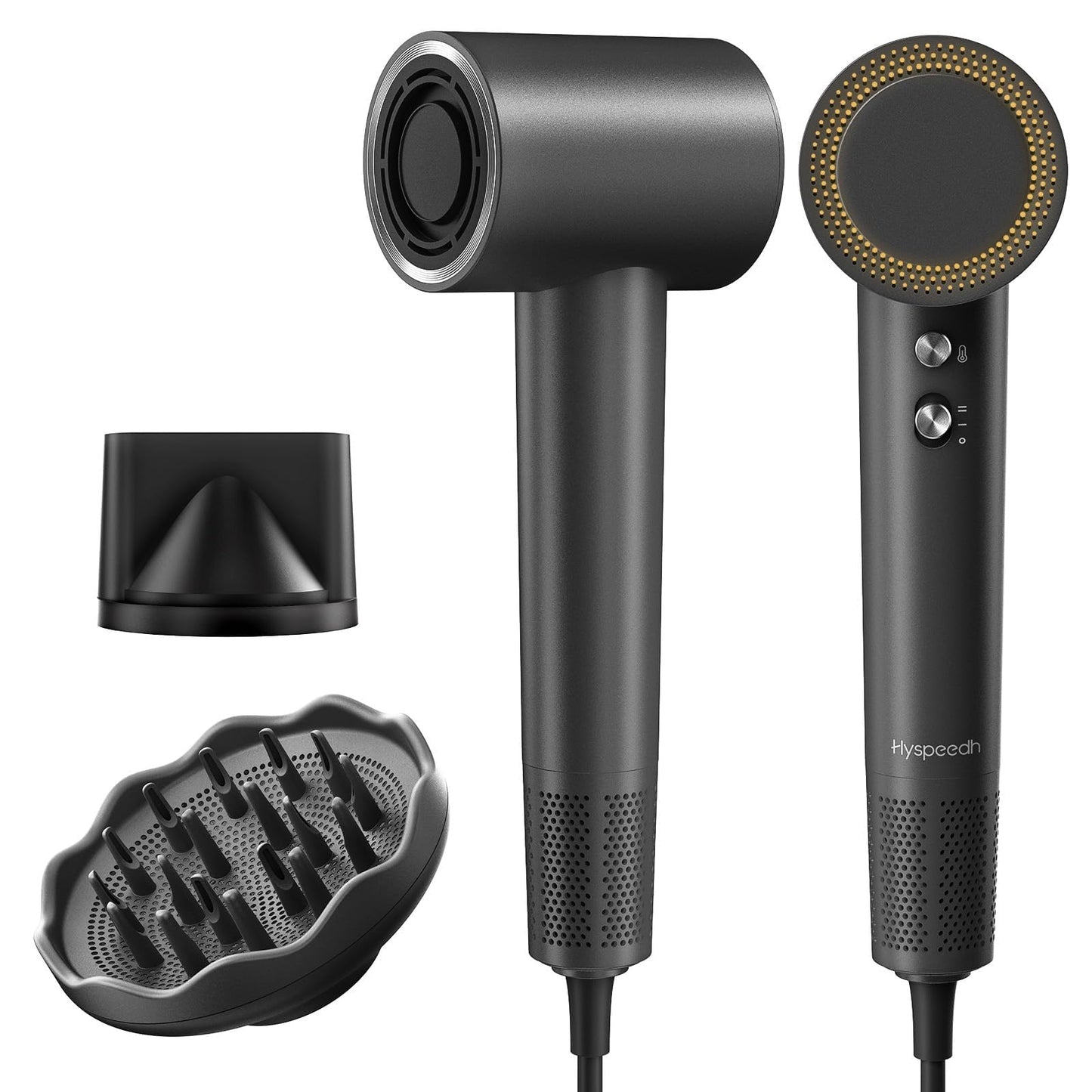 Hair Dryer with 110K RPM High Speed 1400w Motor for 1-4min Fast Dry, 49db Low Noise & 0.86lb Lightweight,2 Billion Plasma & Smart Thermo Control & Strong Magnetic Nozzle Diffuser (Darkgray)