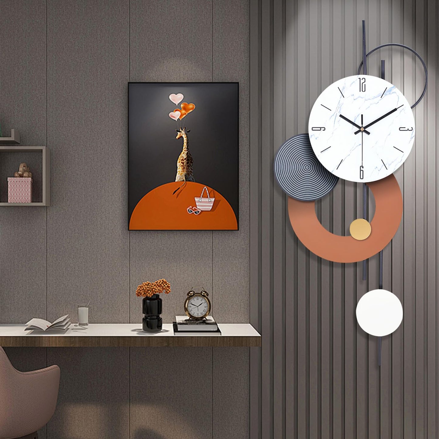 Decorative Wall Clocks for Living Room, Large Modern Metal Clocks Battery Operated Wall Art for Home Big Silent Clock Wall Decor for Living Room/Bedroom/Kitchen/Office,14 * 28 Inch