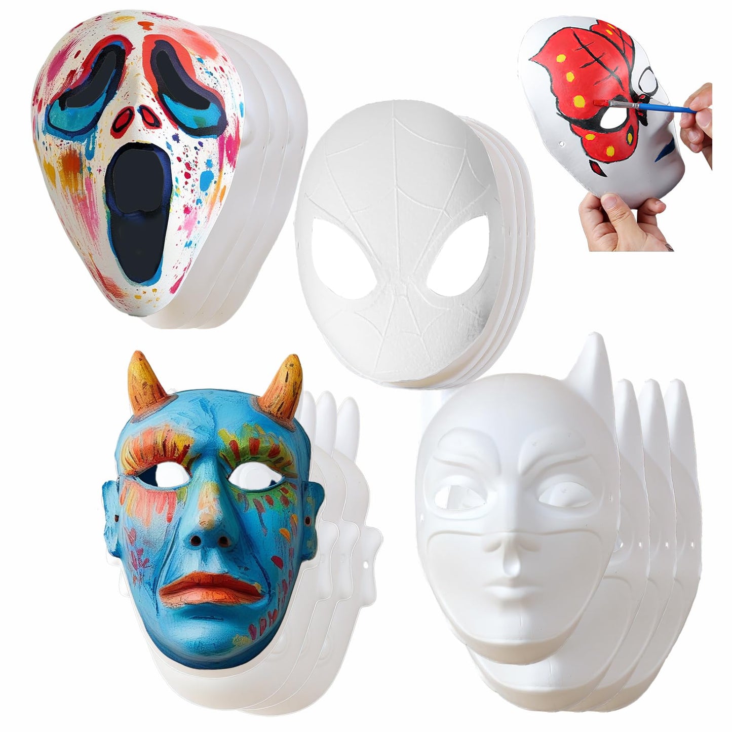Lynkaye White Plain Masks,16 pcs DIY Unpainted Masquerade Masks Craft Mardi Gras Dance Cosplay Party Mask Costume (16 Pcs) (16pcs Cartoon)