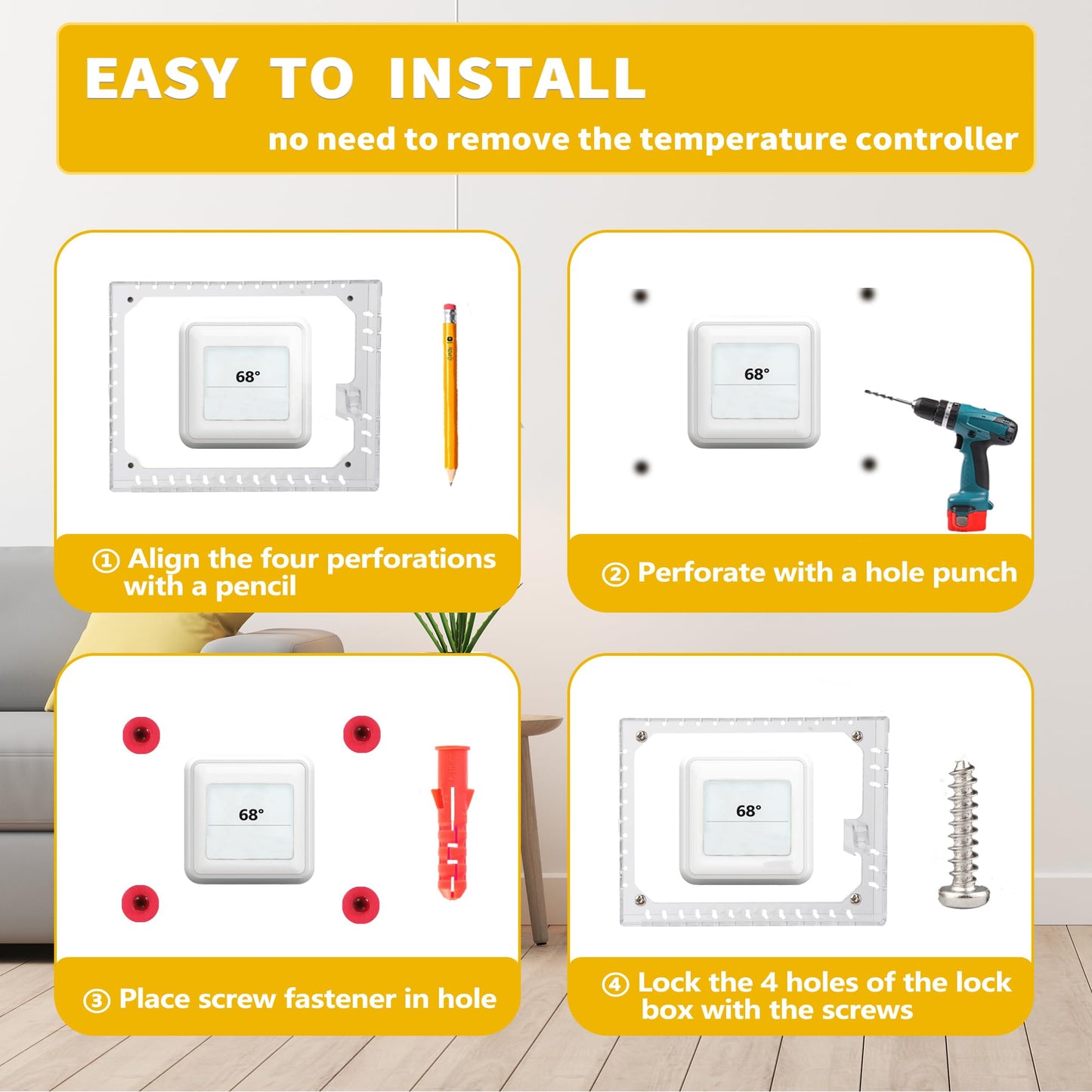 TRJ 6 PCS Large Thermostat Lock Box with Key - Clear Cover for AC on Wall - Lockable Box Fits 4" Hx6 W or Smaller