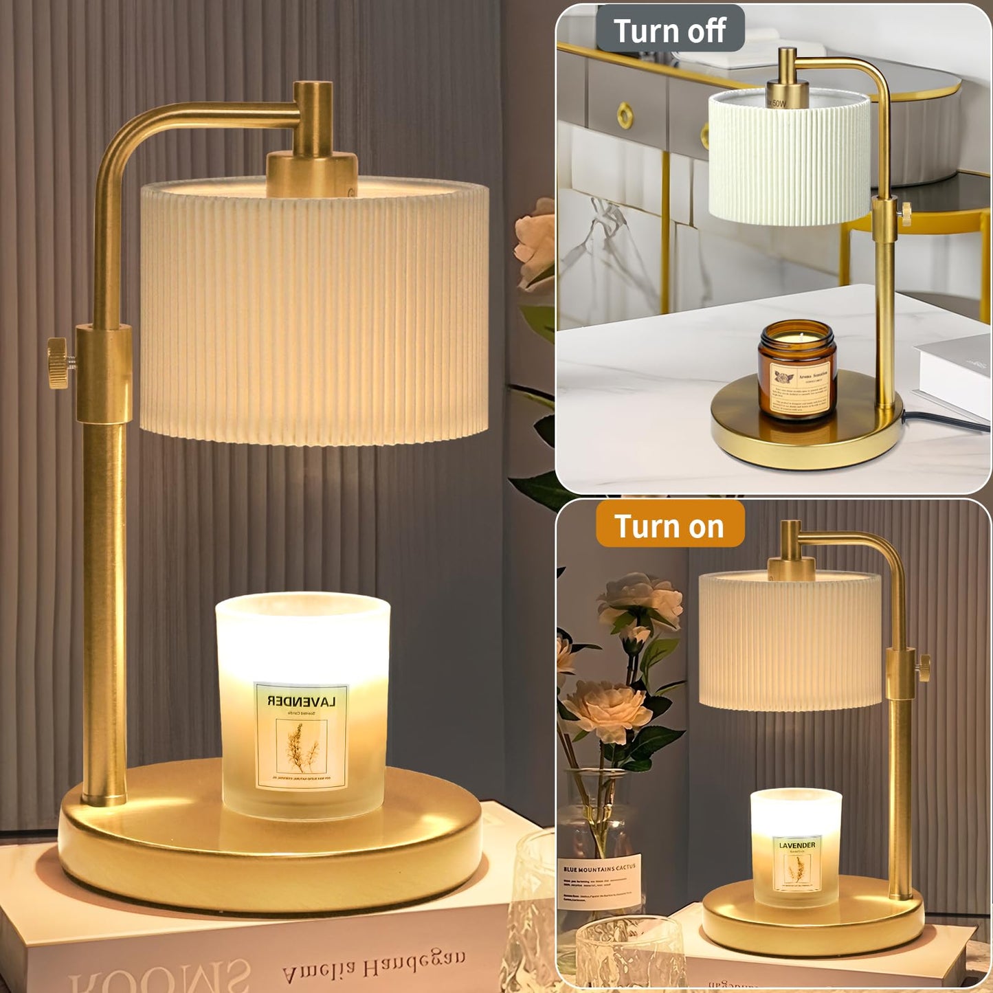 NITOWOLF Candle Warmer Lamp, Candle Lamp Warmer with Timer Adjustable Height Wax Warmer Lamp for Jar Candles, Birthday Gifts for Women Mothers Day Gifts (Gold)