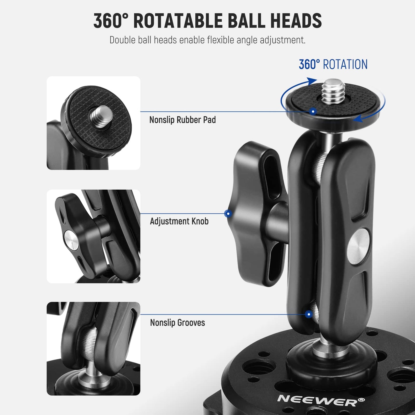 NEEWER 6"/15.2cm Camera Suction Cup Mount with Ball Head Magic Arm, Metal Suction Cup Mount on Car Windshield Dash for Camera/Action Camera/Phone Holder, with 1/4" & 3/8" Mounting Holes for ARRI