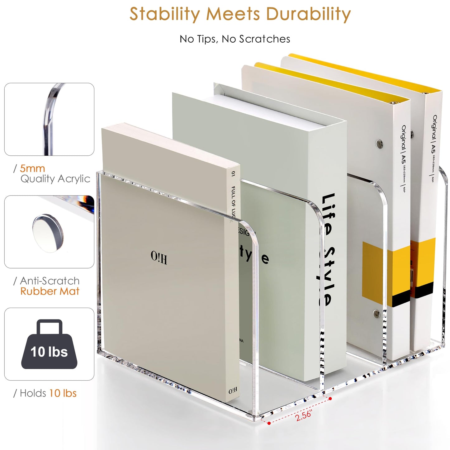 SANRUI Clear Acrylic File Organizer - 3 Compartments Magazine Holder, Vertical File Sorter for Home Office/Classroom/Dorm, Non-Slip Desk File Rack, No Assembly Required, B5 Size