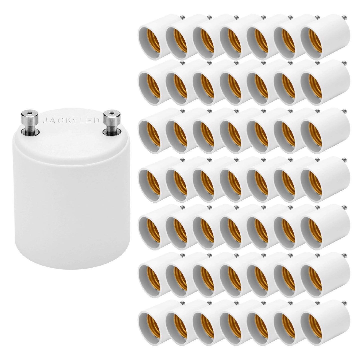 JACKYLED GU24 to E26 E27 Adapter 50-Pack Heat Resistant Up to 392℉ Fire Resistant Converts GU24 Bi-Pin Based Fixture to E26 E27 Standard Screw-in Socket