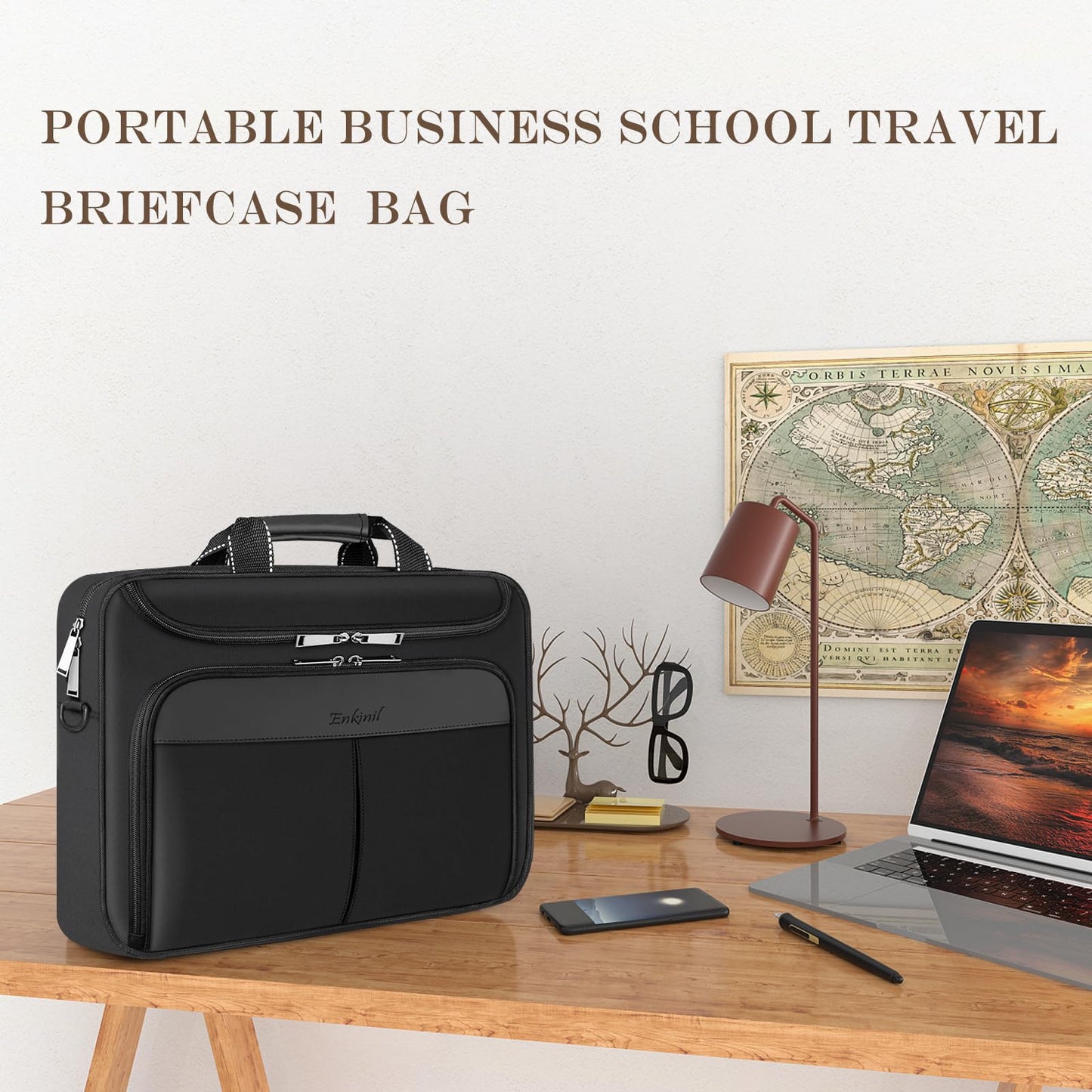 Enkinil 17-17.3 inch Laptop Briefcase, Waterproof Messenger Bag for Men with Reinforced Shoulder Strap & Padded Handle, Business Travel Laptop Bag, Compatible with HP ZBook ThinkPad DELL Inspiron