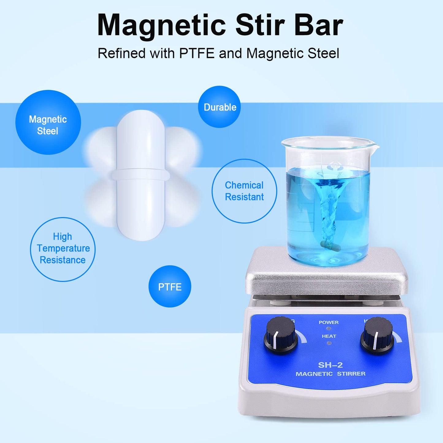 Slendor Magnetic Stirrer Hot Plate Mixer 1000ml Stirring Capacity 5 x 5 inch Max 520°F Hotplate and 100-2000 RPM Stirrer, Stirring Bar & Support Stand Included