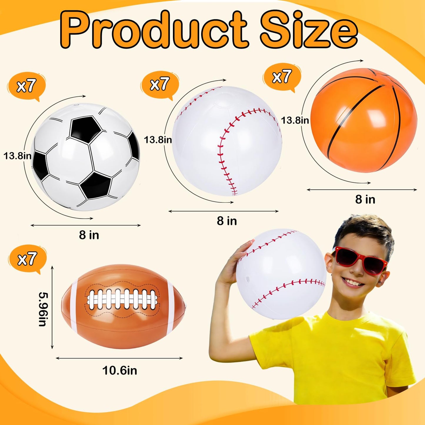 SAYAYA 28 Pieces Inflatable Sports Beach Balls, 8 in Inflatable Ball Basketball, Baseball, Football, Soccer Blow Up Beach Balls for Summer Pool Game Sports Theme Birthday Party Favors