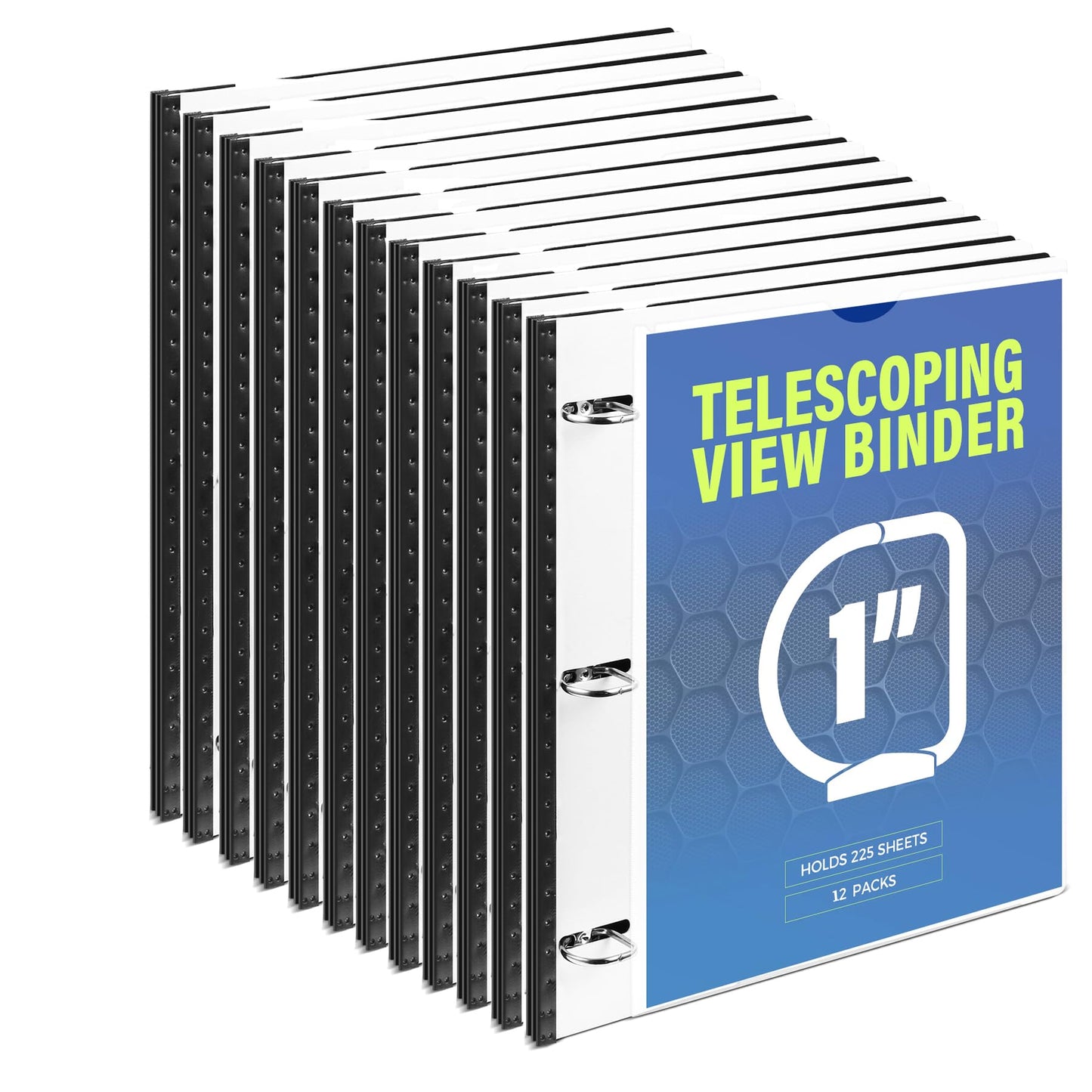 WOT I Telescoping 3 Ring Binder 1 Inch 12PCS, Flexible Binder with Expandable Spine+Customized Front Cover+Clear Catalog Pocket, 1 Inch Rings Holds 225 Sheets, School Office Binder Supplies, White