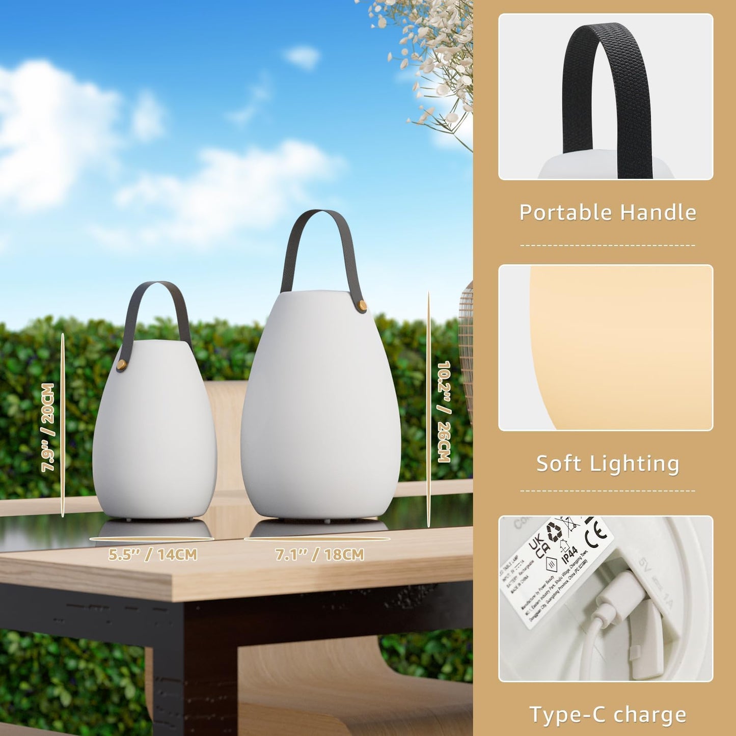 uuffoo 2 Pack Rechargeable Portable Table Lamp, Cordless RGB Lantern with Remote, Decorative LED Night Light, IP44 Waterproof Indoor Outdoor Lamp for Bedroom Patio Garden Wedding Party