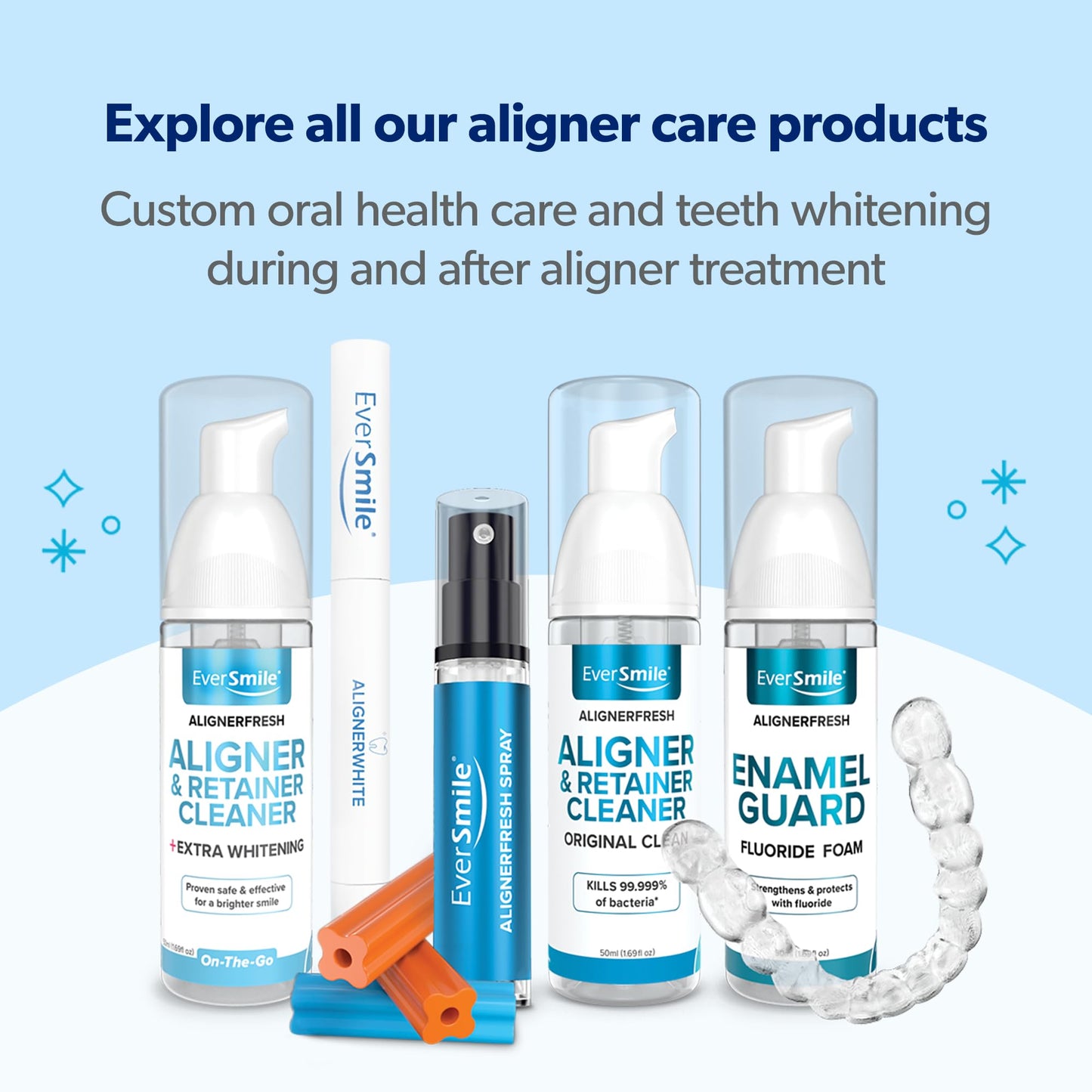 EverSmile AlignerFresh Original Clean Foam – Cleaner Compatible w/Invisalign and All Clear Aligners & Retainers – Eliminates Bacteria, Whitens Teeth, Fights Bad Breath – 50ml (2 Pack)